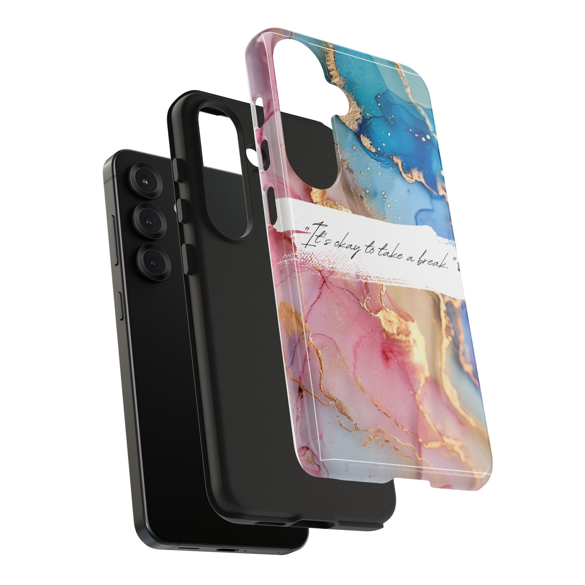 Marbled Gold Accent Tough Phone Case — "It's Okay to Take a Break" Protective Cover