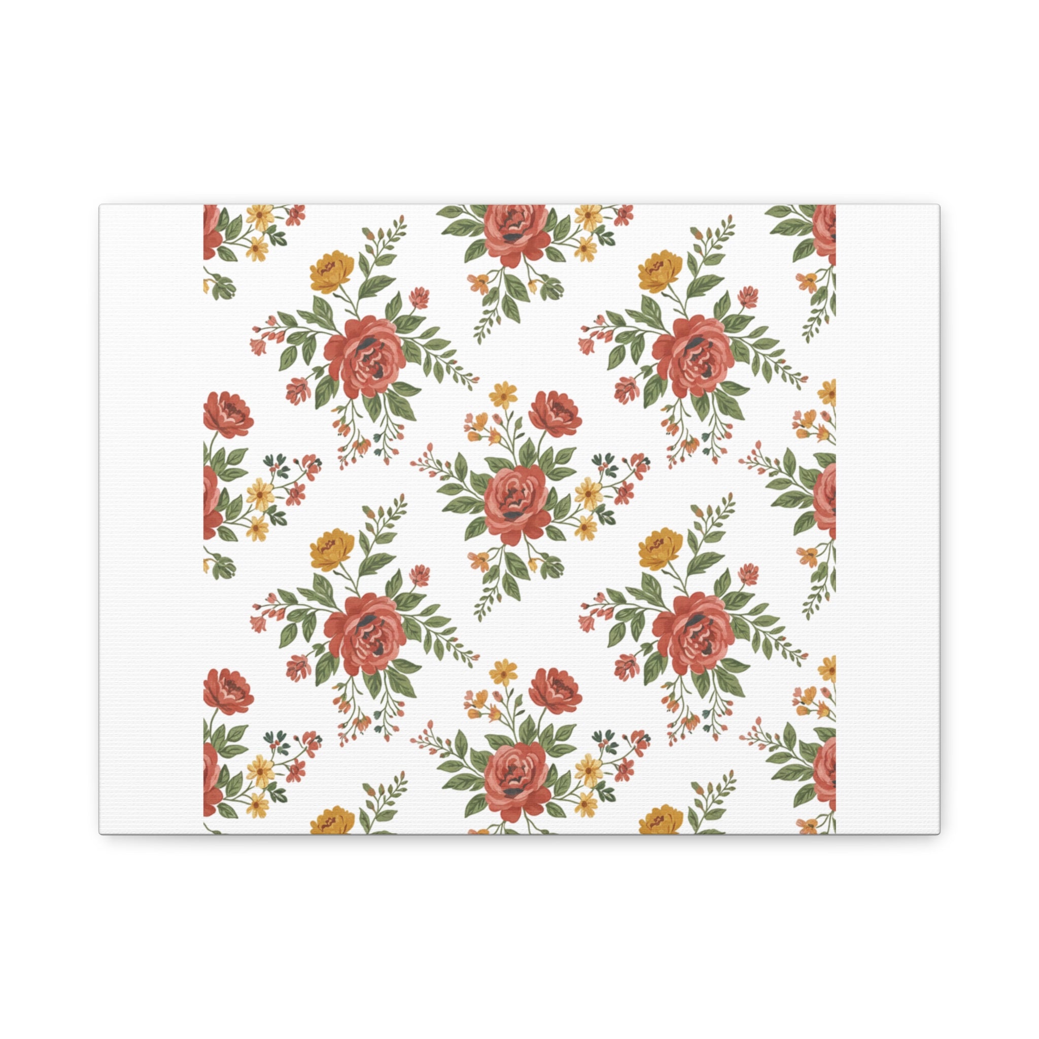 Rustic Floral Pattern Matte Canvas, Stretched | Folk Repeat Cottage Floral Print
