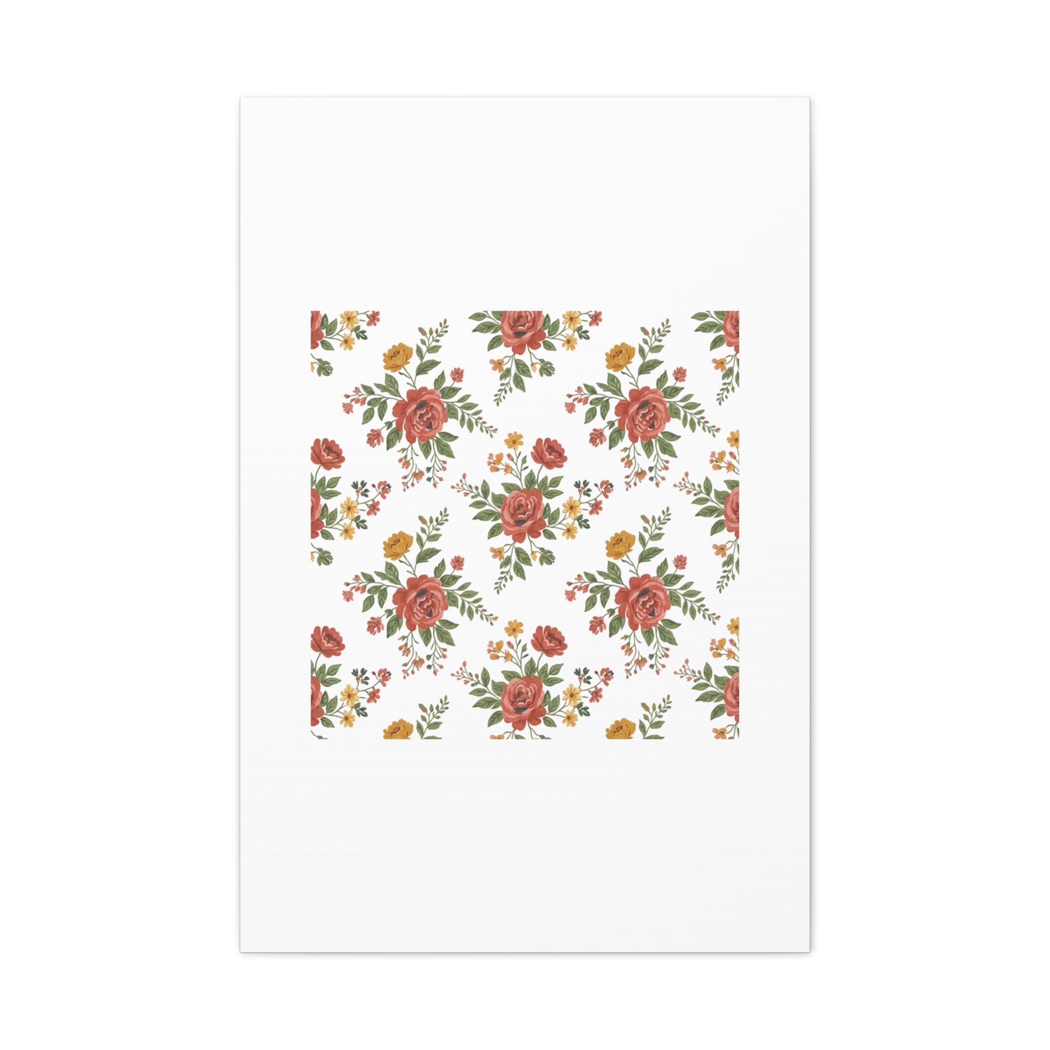 Rustic Floral Pattern Matte Canvas, Stretched | Folk Repeat Cottage Floral Print