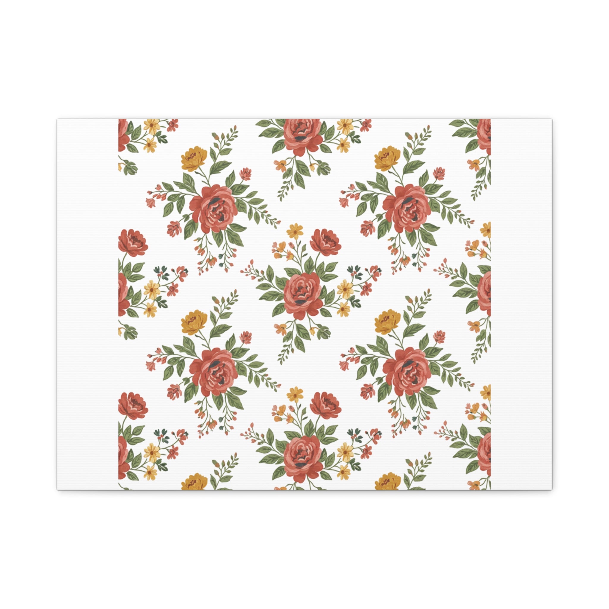 Rustic Floral Pattern Matte Canvas, Stretched | Folk Repeat Cottage Floral Print