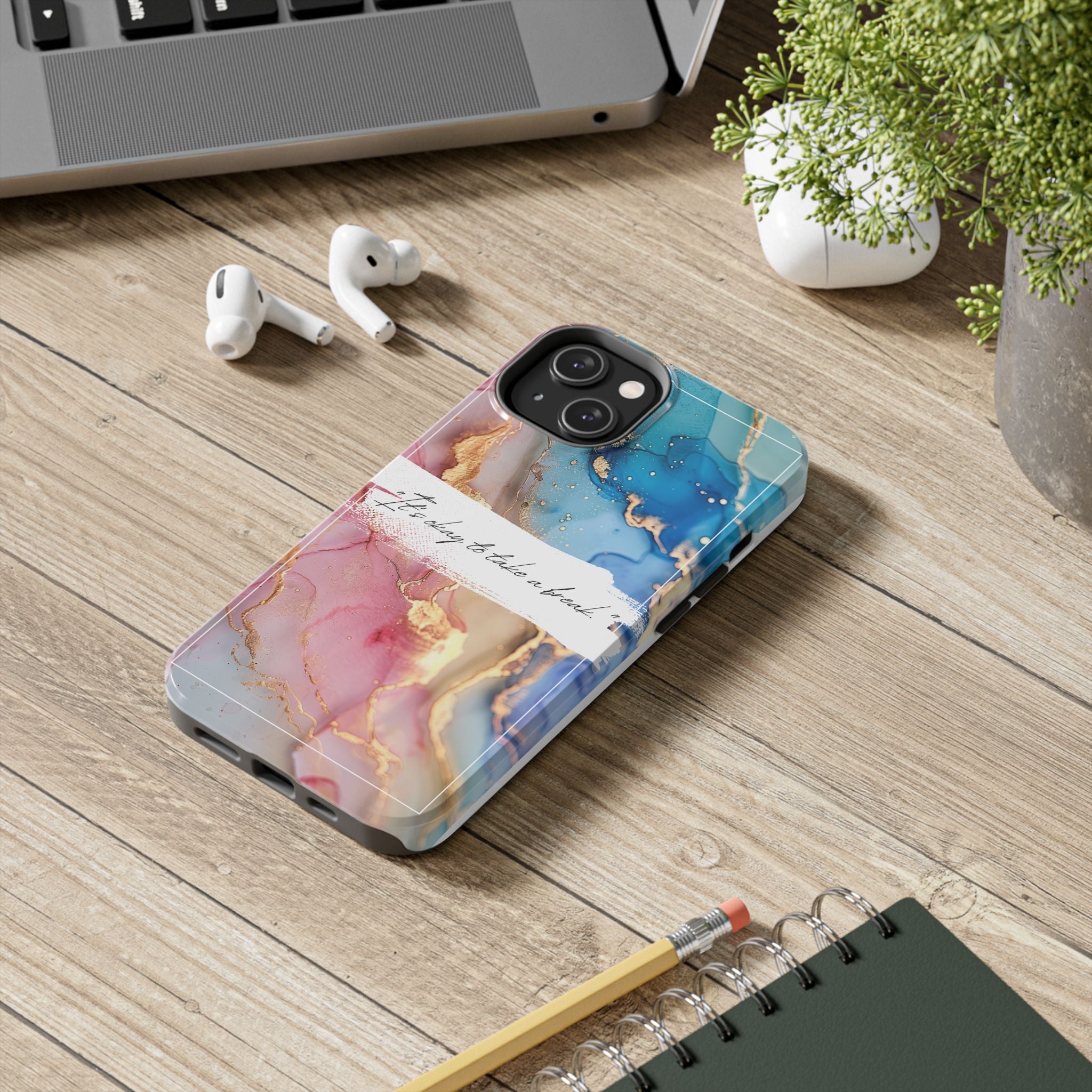 Marbled Gold Accent Tough Phone Case — "It's Okay to Take a Break" Protective Cover