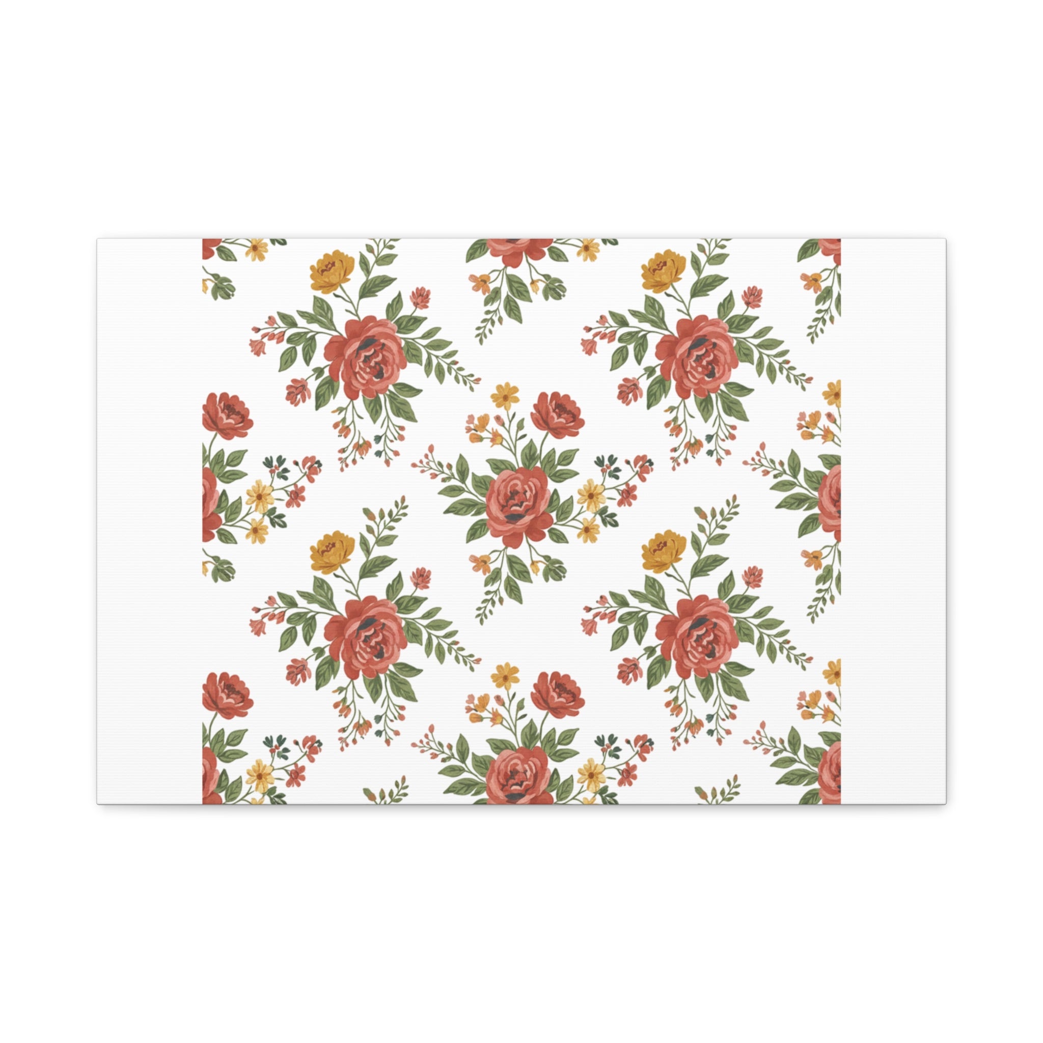 Rustic Floral Pattern Matte Canvas, Stretched | Folk Repeat Cottage Floral Print