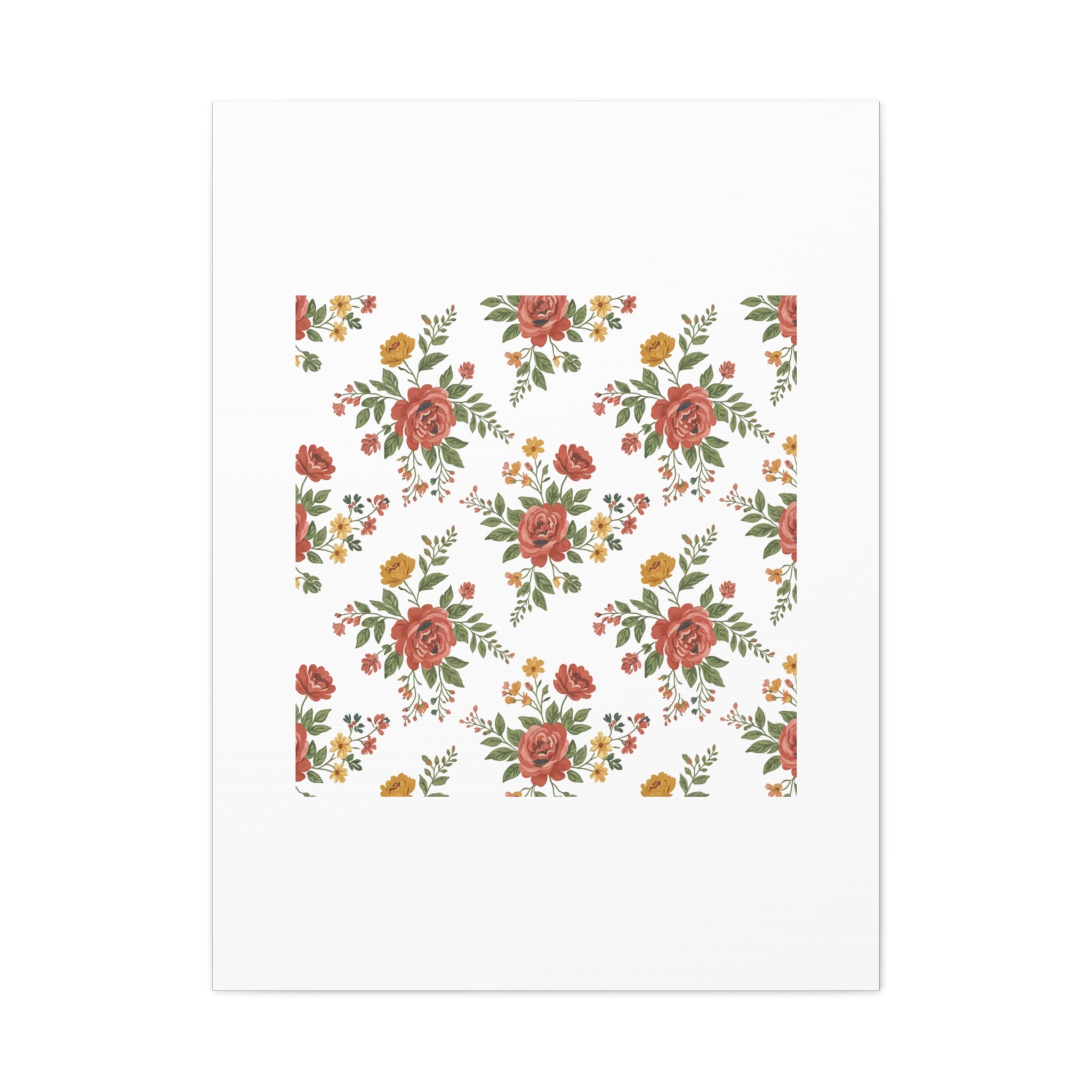 Rustic Floral Pattern Matte Canvas, Stretched | Folk Repeat Cottage Floral Print