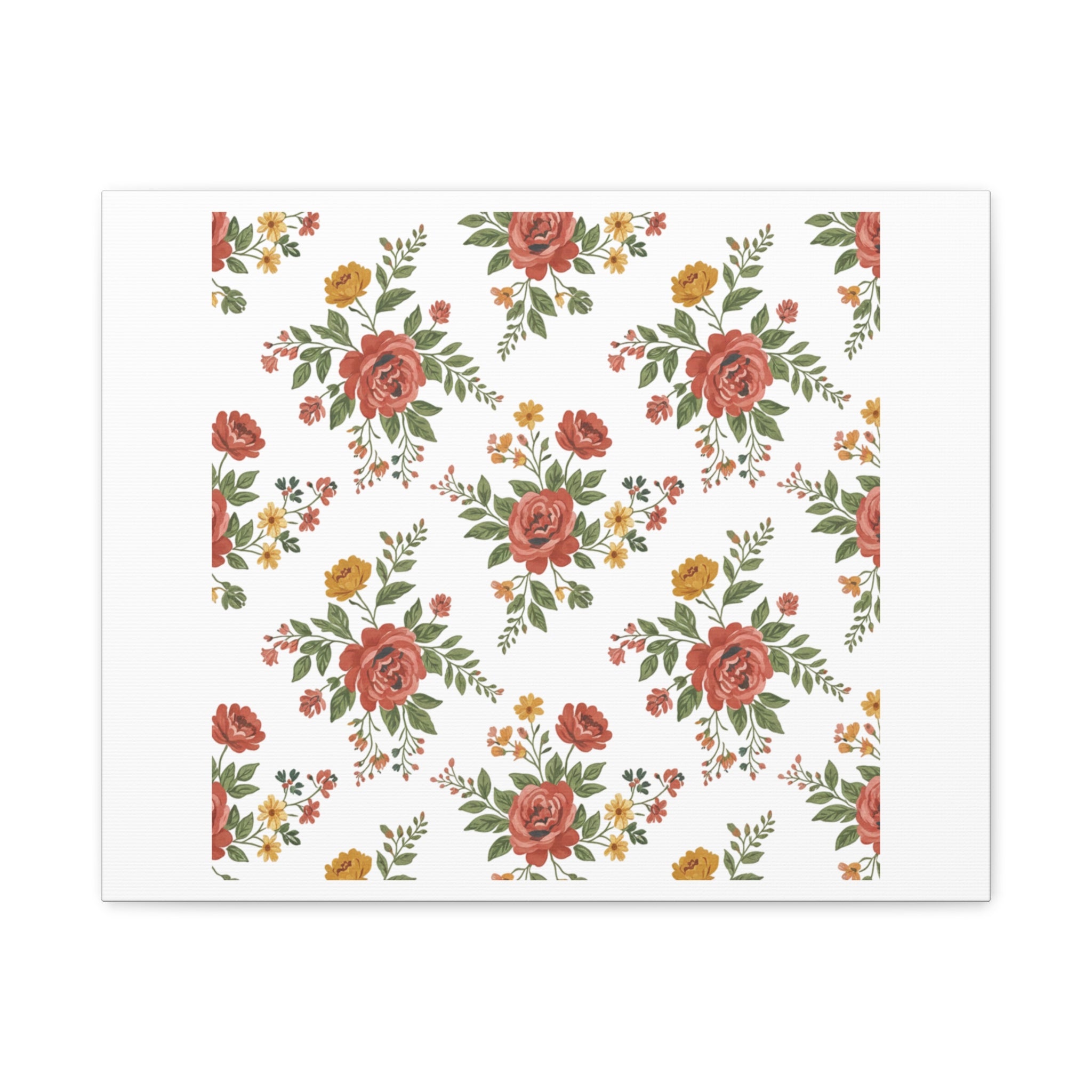Rustic Floral Pattern Matte Canvas, Stretched | Folk Repeat Cottage Floral Print