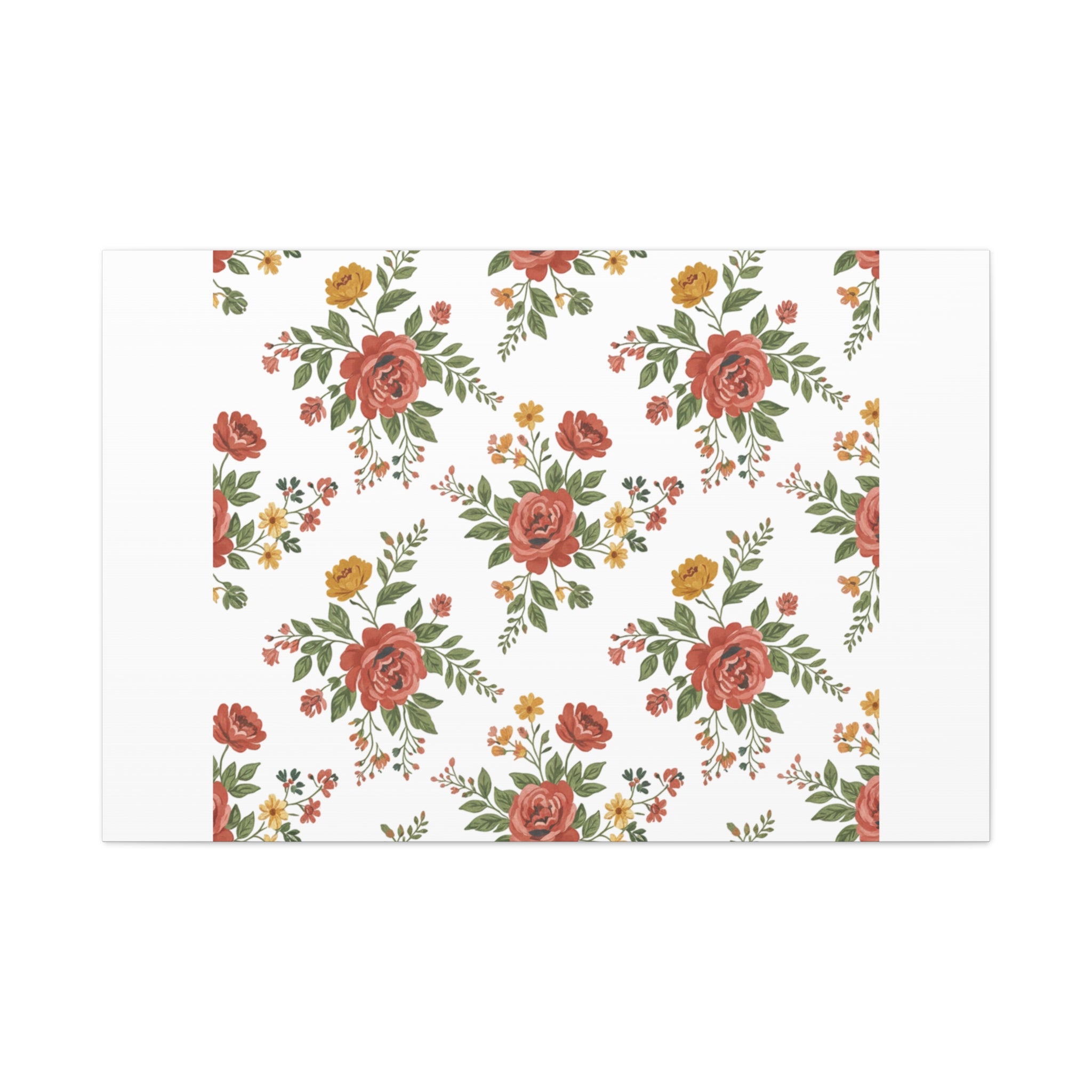 Rustic Floral Pattern Matte Canvas, Stretched | Folk Repeat Cottage Floral Print