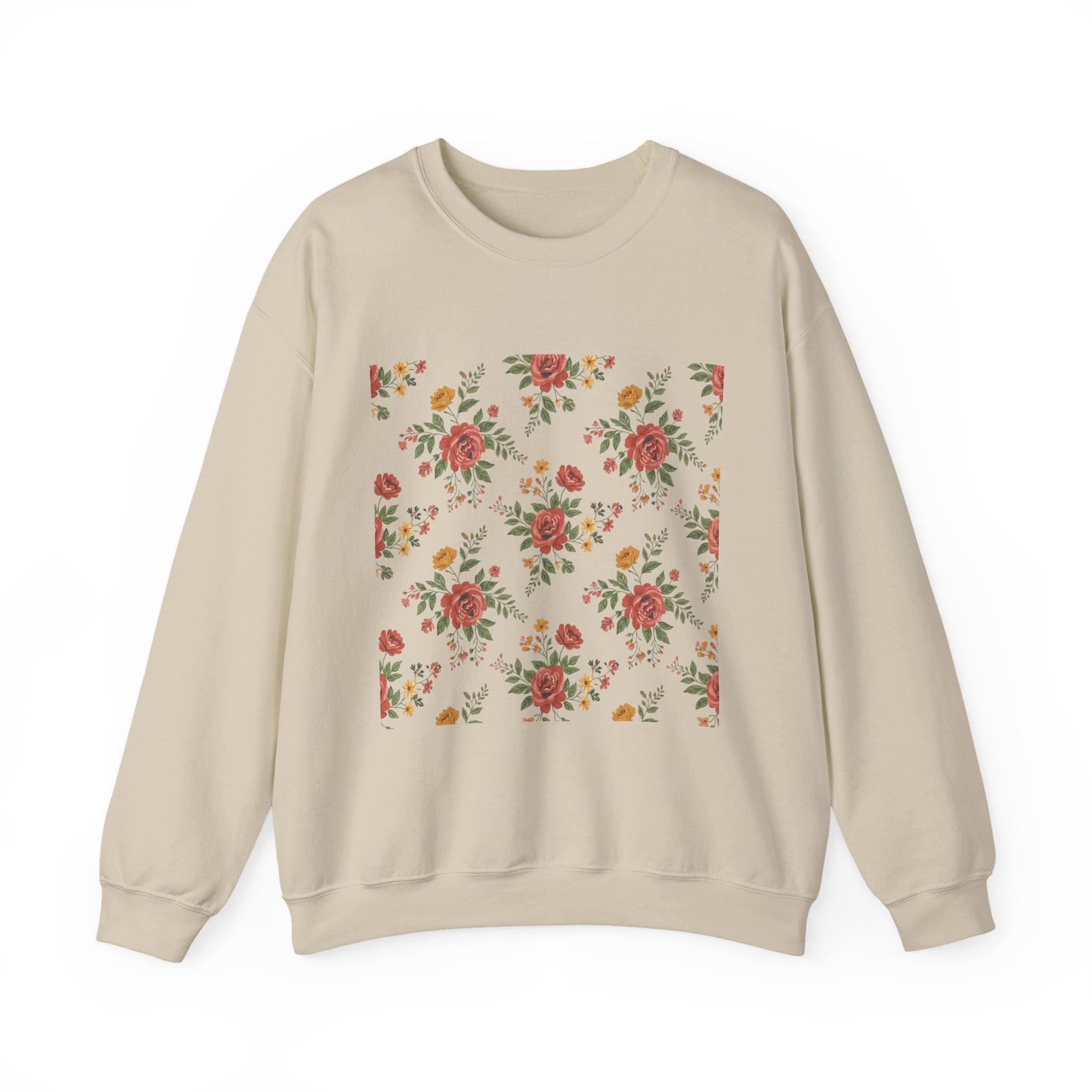 Rustic Floral Pattern Sweatshirt | cottage floral print, folk repeat
