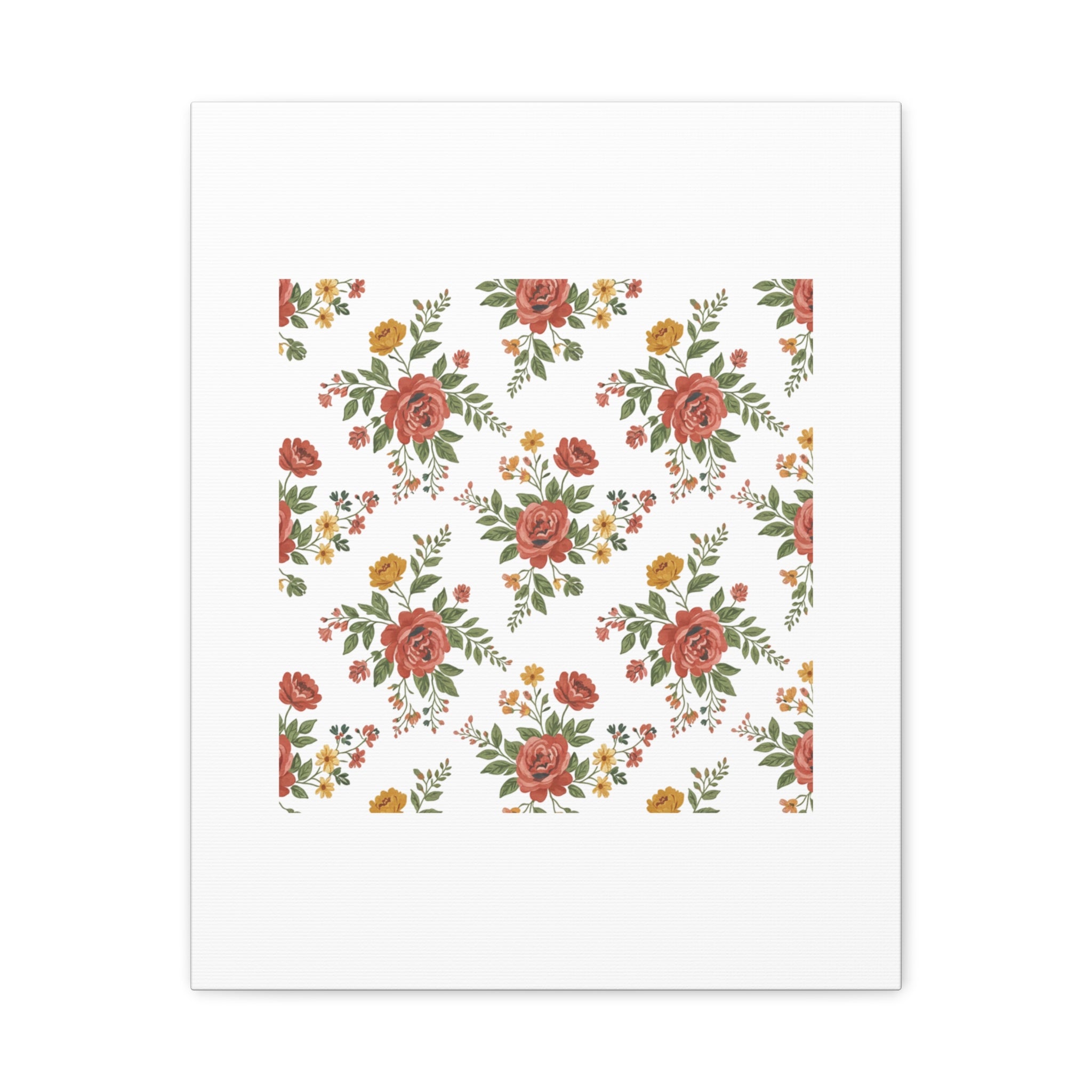 Rustic Floral Pattern Matte Canvas, Stretched | Folk Repeat Cottage Floral Print