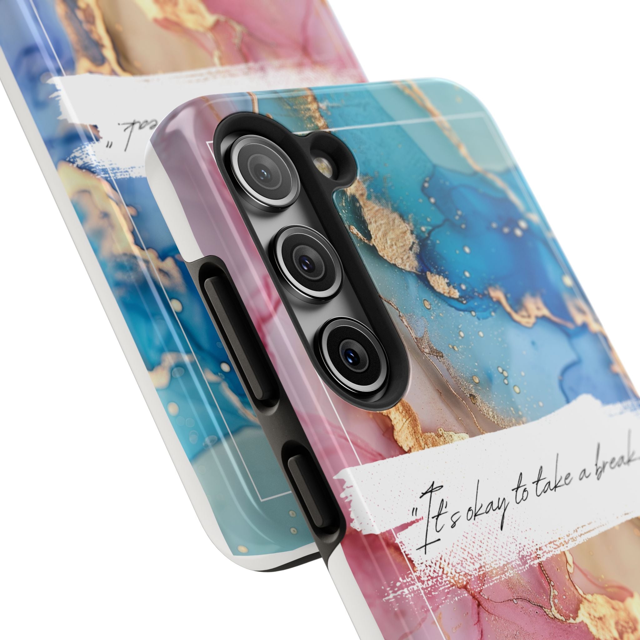 Marbled Gold Accent Tough Phone Case — "It's Okay to Take a Break" Protective Cover