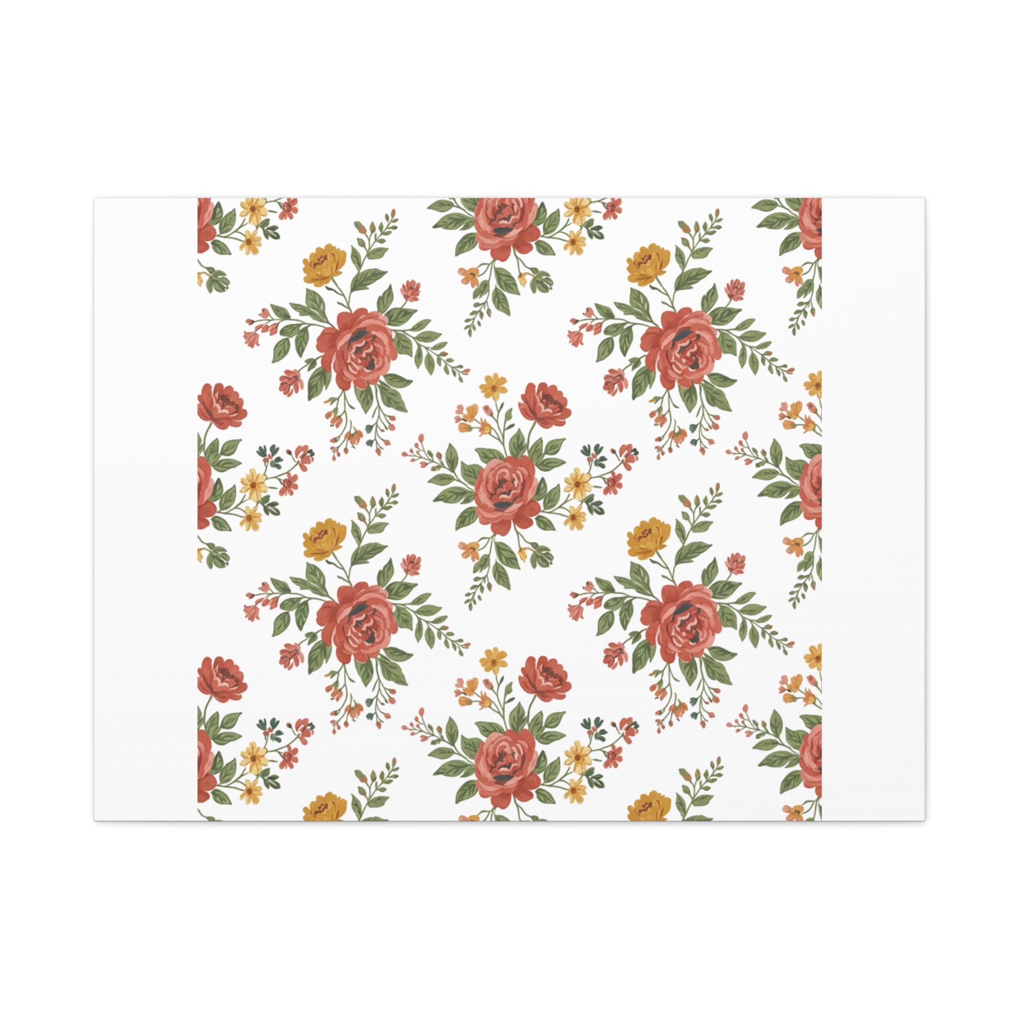 Rustic Floral Pattern Matte Canvas, Stretched | Folk Repeat Cottage Floral Print