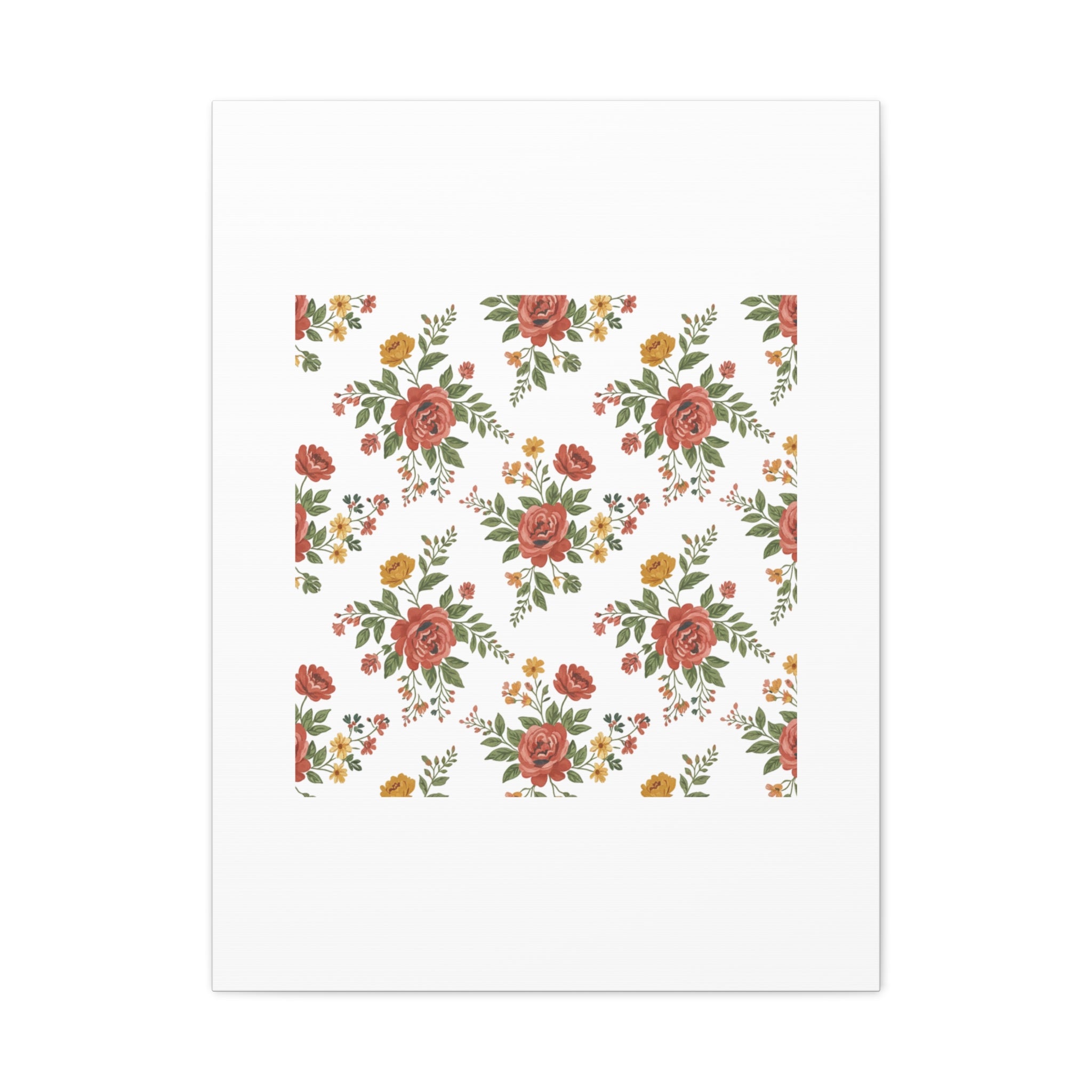 Rustic Floral Pattern Matte Canvas, Stretched | Folk Repeat Cottage Floral Print
