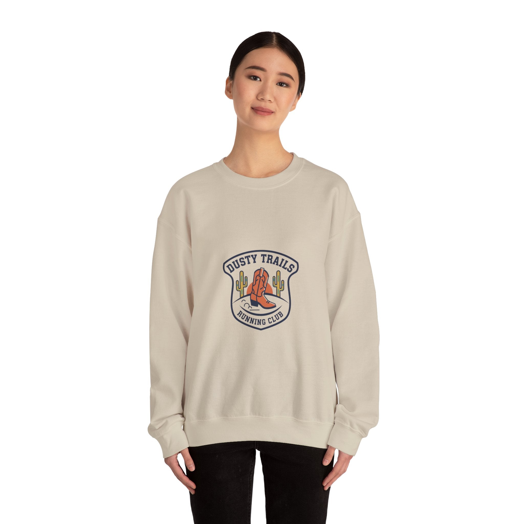 Dusty Trails Club Crest Sweatshirt | Western Badge Typography, Rustic Collegiate
