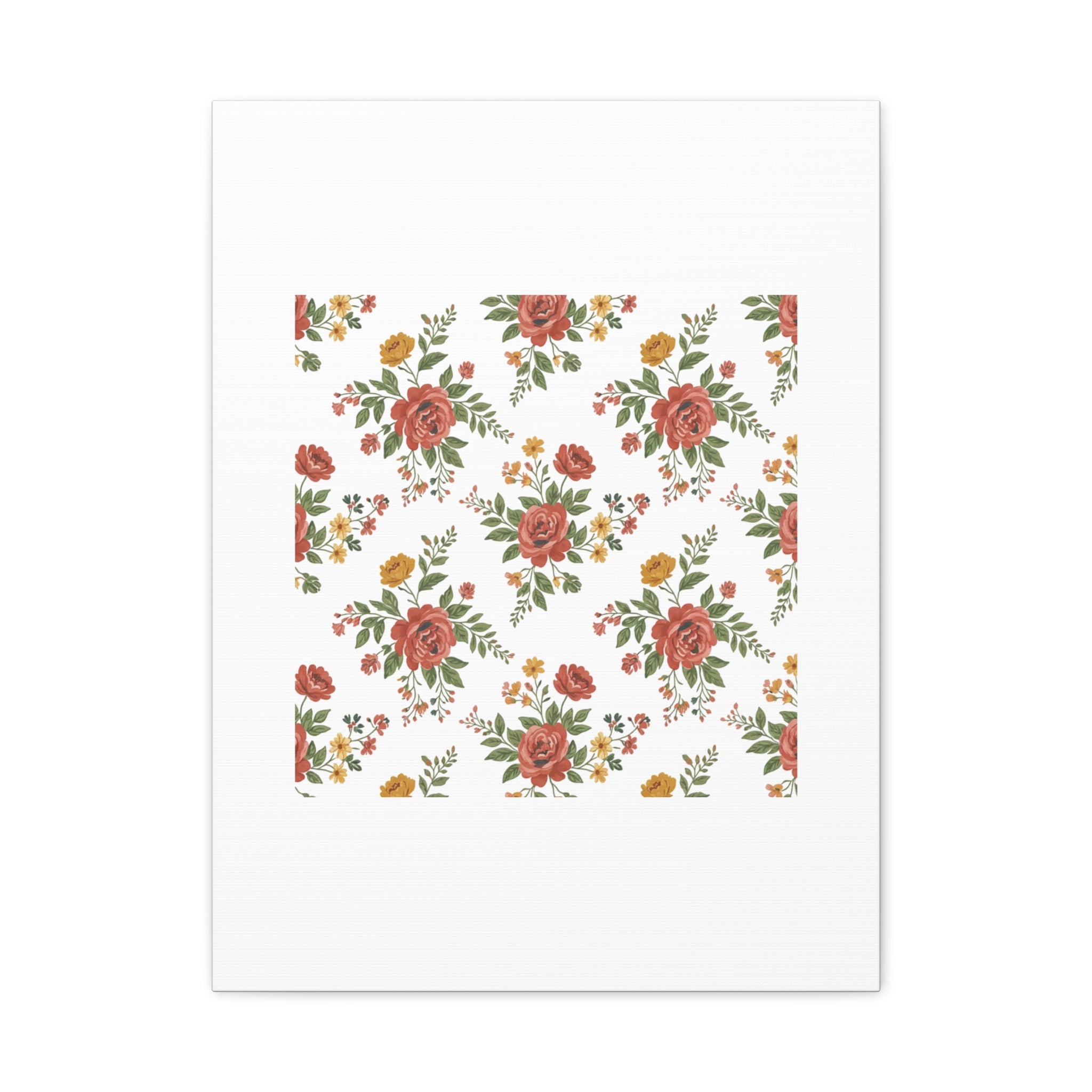 Rustic Floral Pattern Matte Canvas, Stretched | Folk Repeat Cottage Floral Print