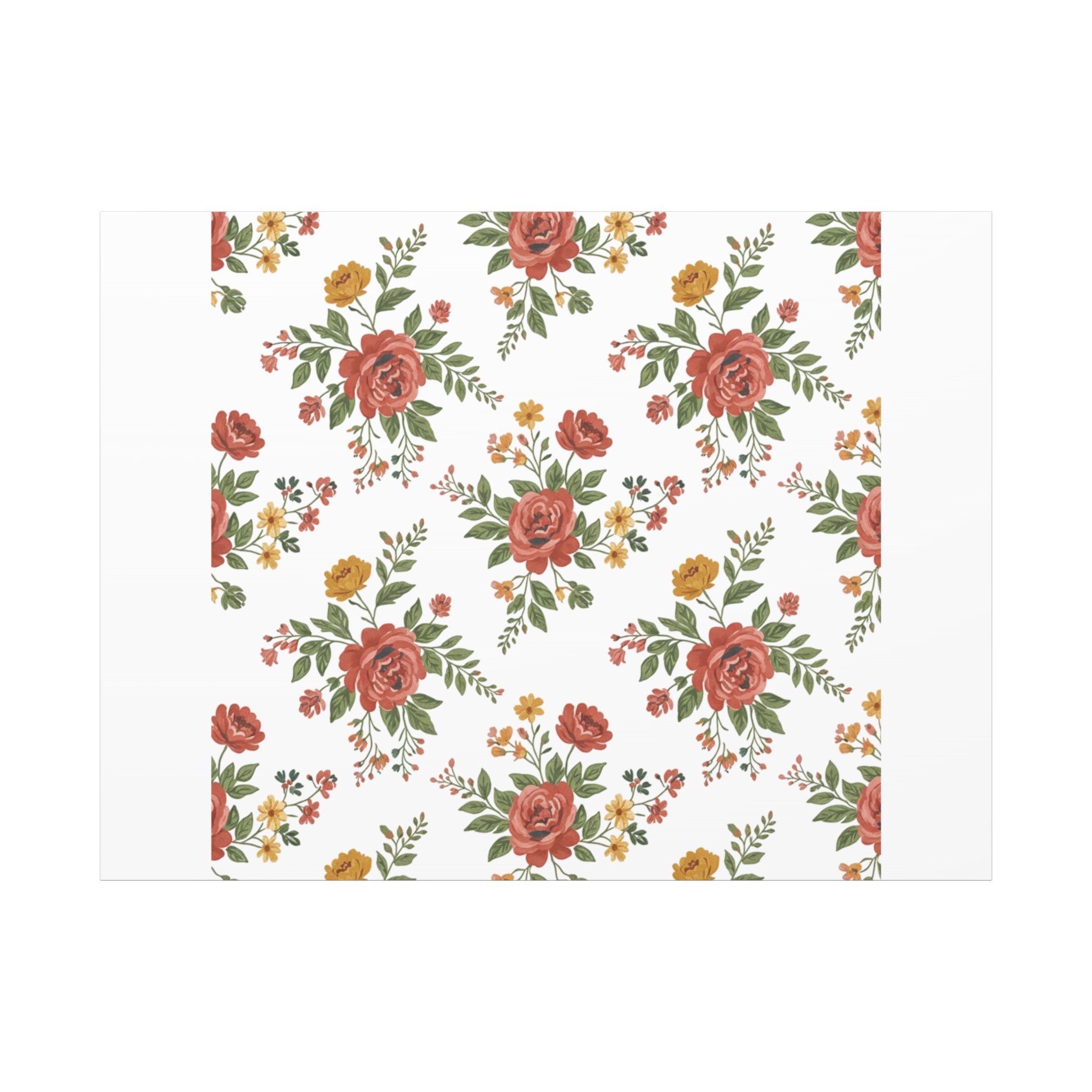 Rustic Floral Pattern Matte Canvas, Stretched | Folk Repeat Cottage Floral Print