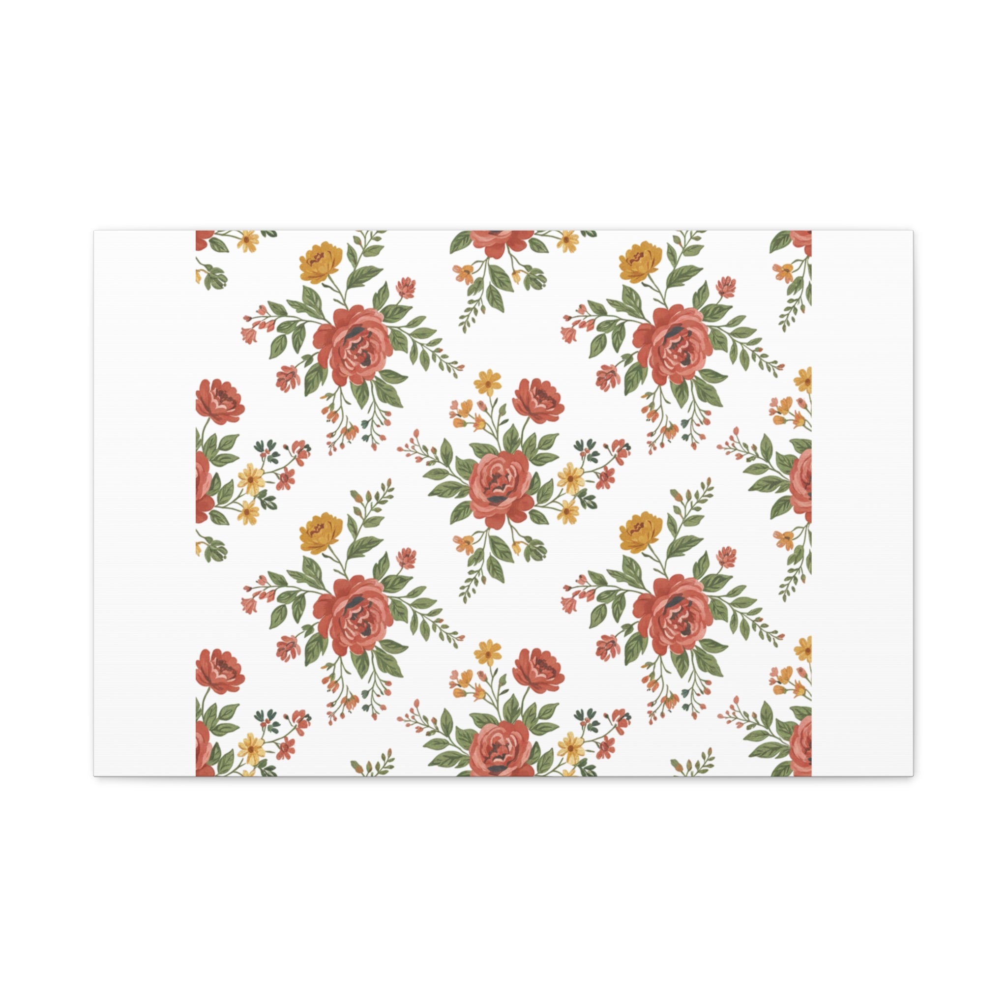 Rustic Floral Pattern Matte Canvas, Stretched | Folk Repeat Cottage Floral Print