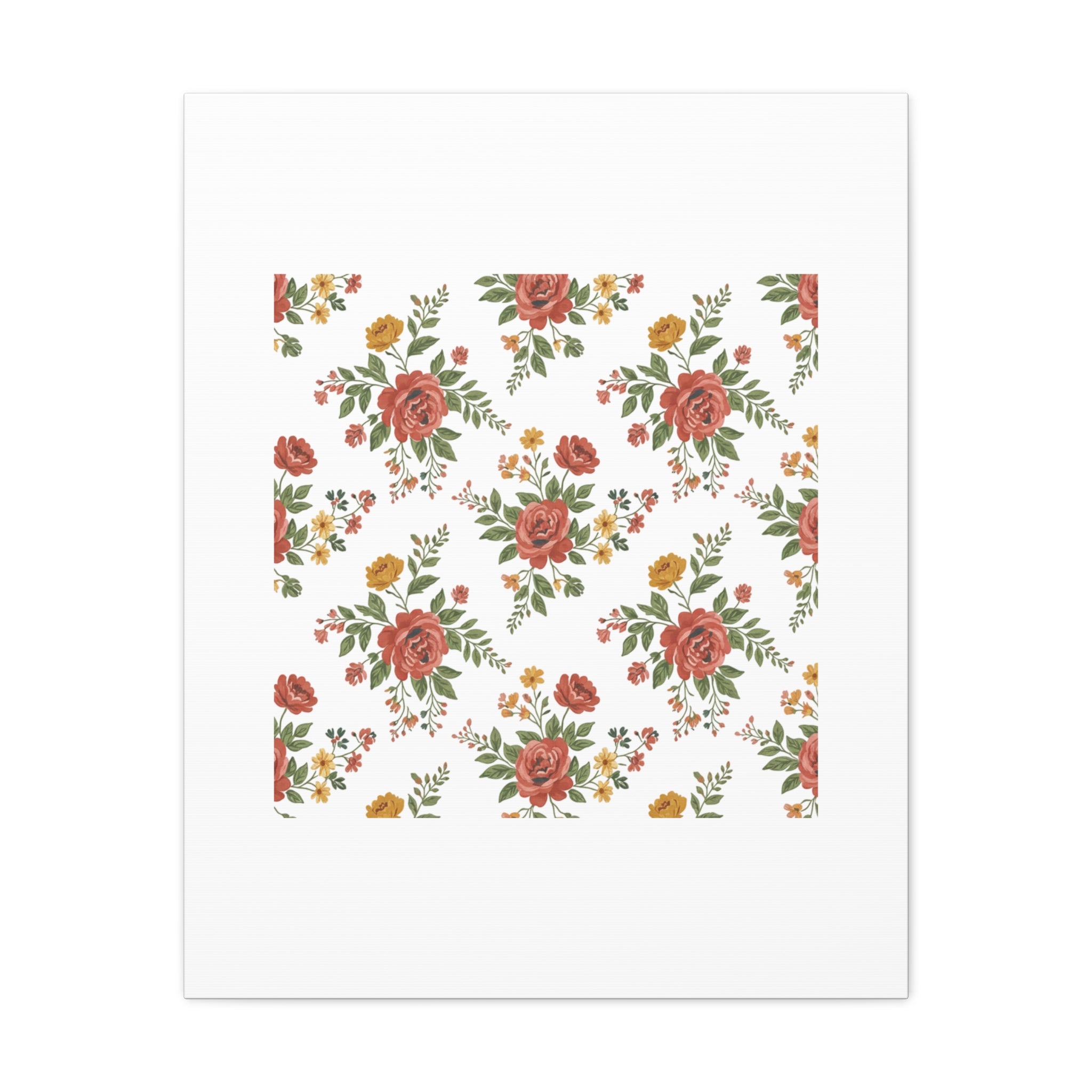 Rustic Floral Pattern Matte Canvas, Stretched | Folk Repeat Cottage Floral Print