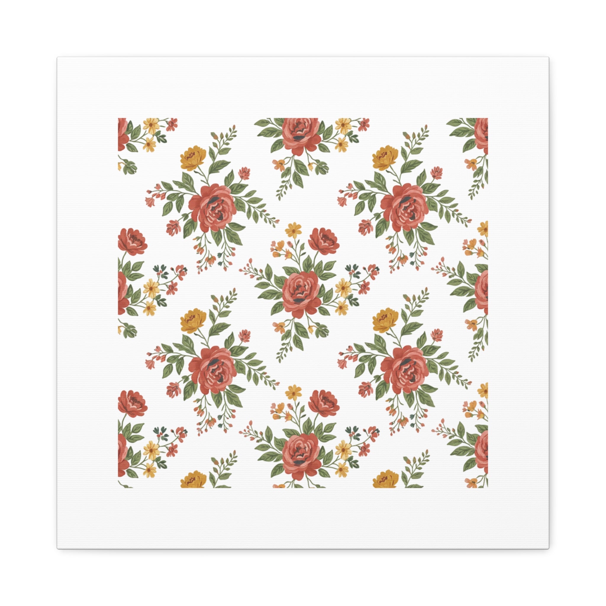 Rustic Floral Pattern Matte Canvas, Stretched | Folk Repeat Cottage Floral Print