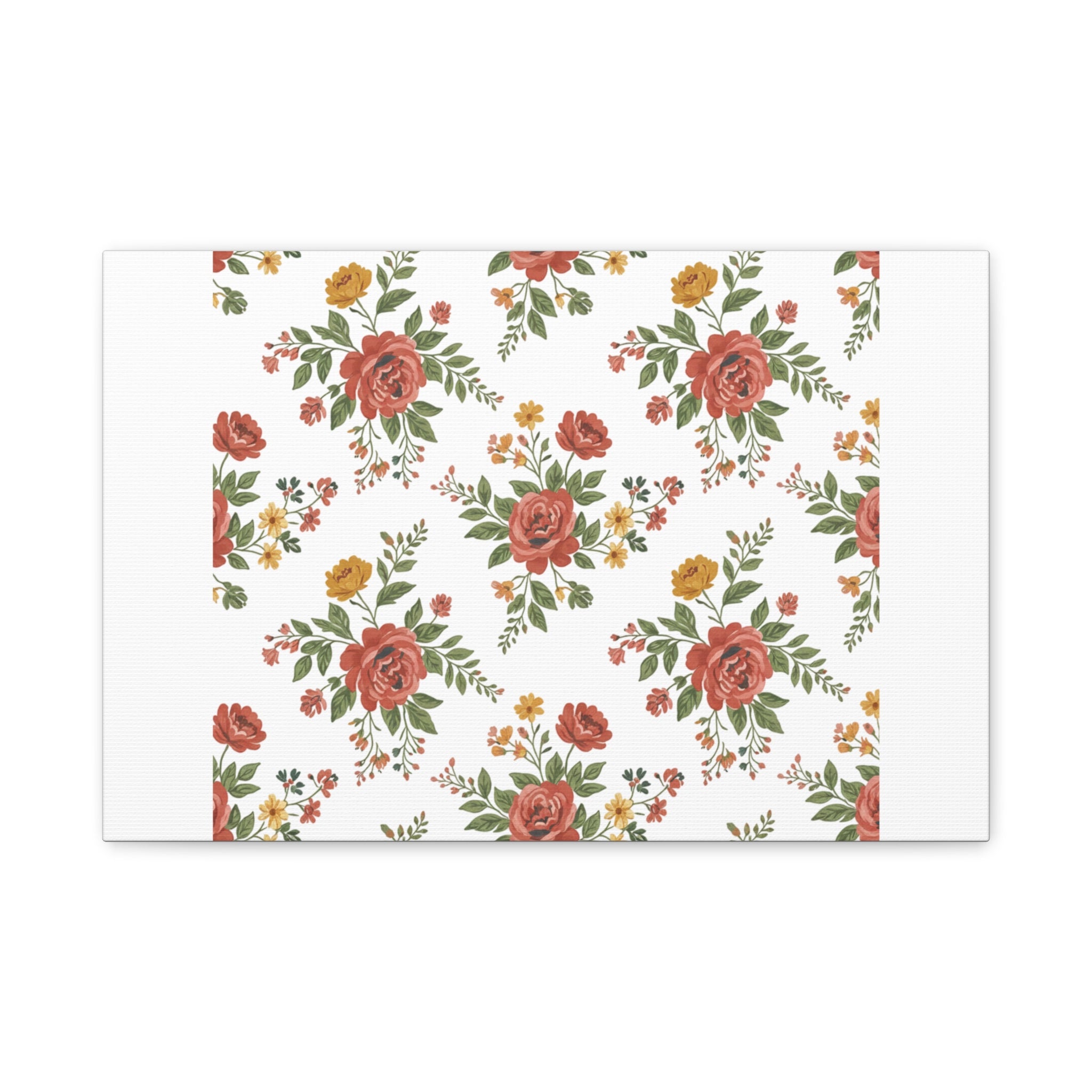 Rustic Floral Pattern Matte Canvas, Stretched | Folk Repeat Cottage Floral Print