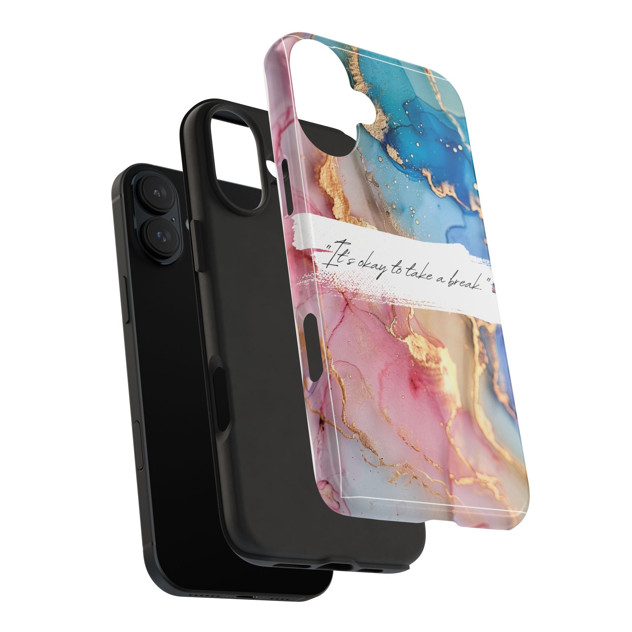 Marbled Gold Accent Tough Phone Case — "It's Okay to Take a Break" Protective Cover