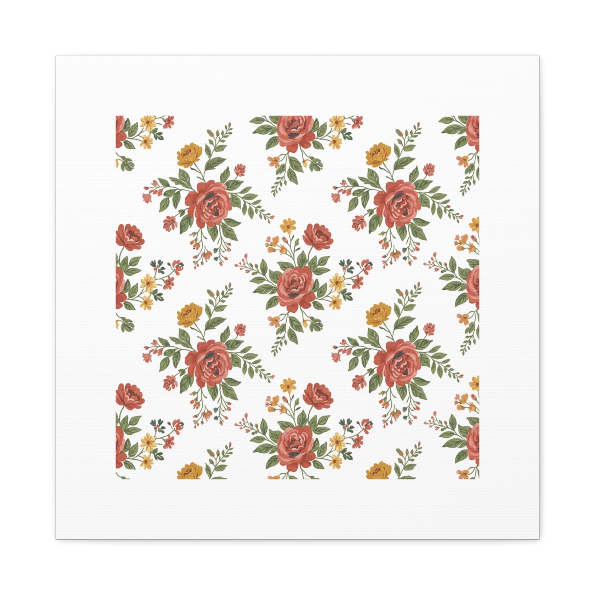Rustic Floral Pattern Matte Canvas, Stretched | Folk Repeat Cottage Floral Print