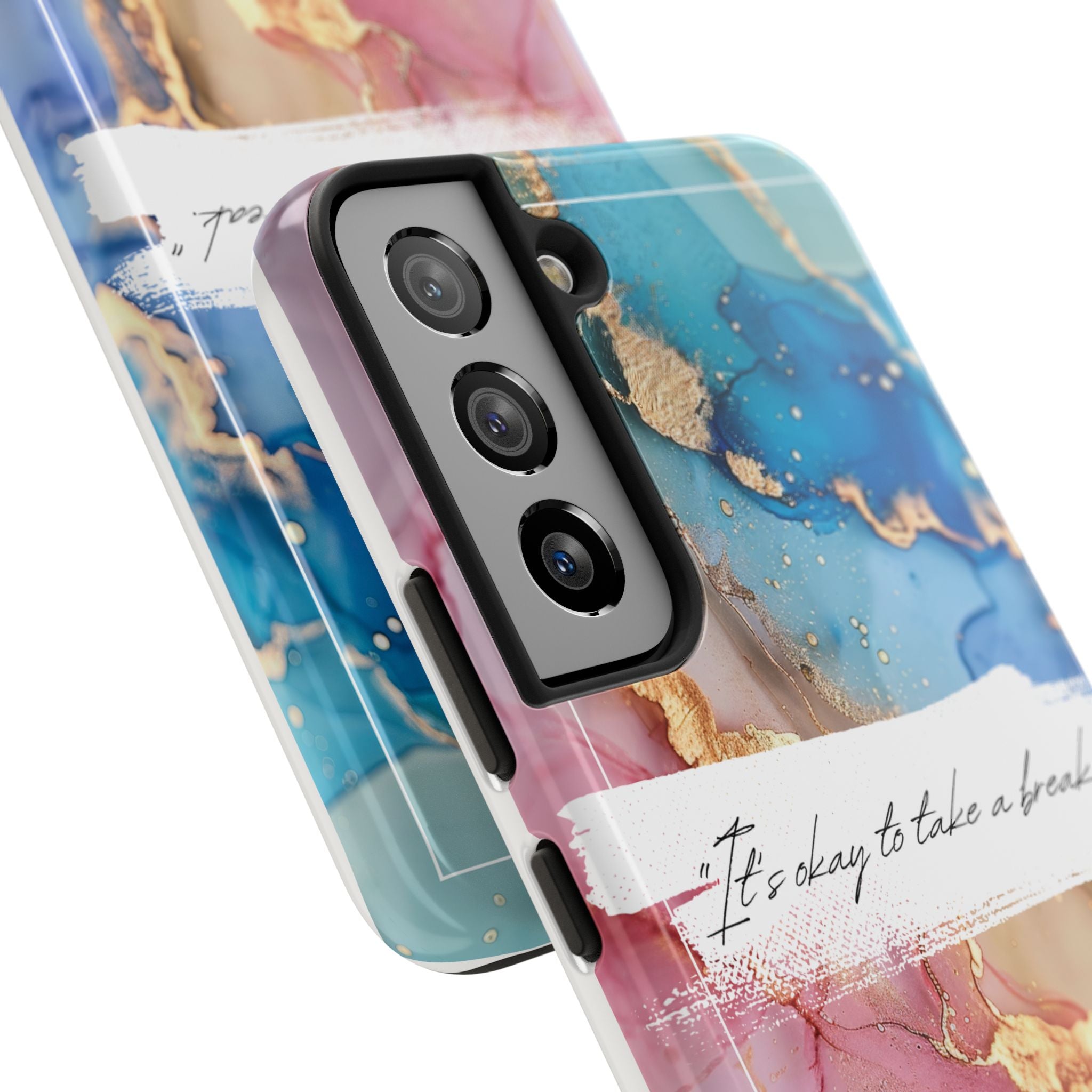 Marbled Gold Accent Tough Phone Case — "It's Okay to Take a Break" Protective Cover