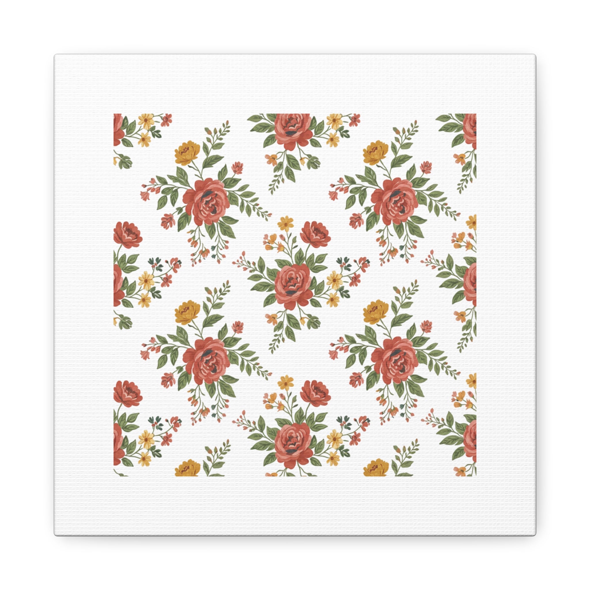 Rustic Floral Pattern Matte Canvas, Stretched | Folk Repeat Cottage Floral Print