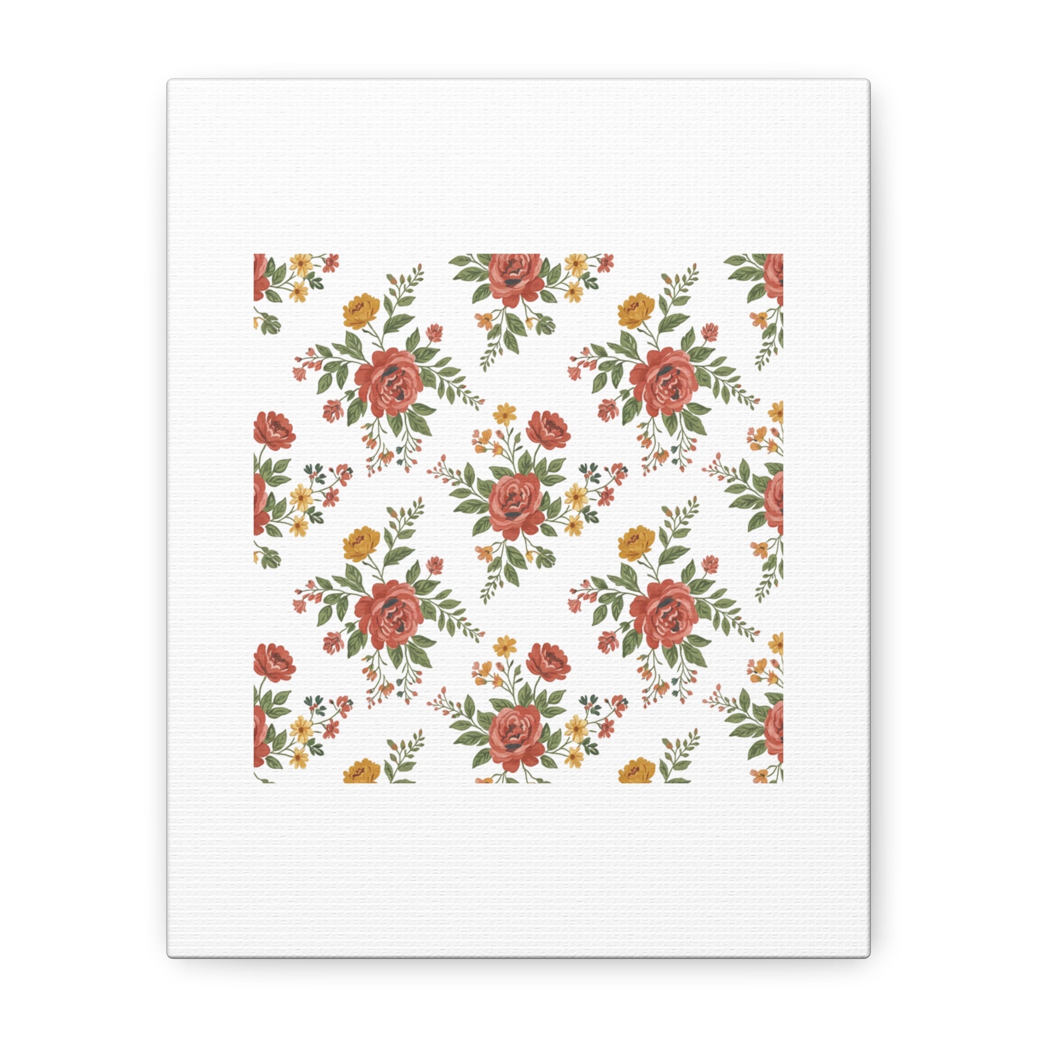 Rustic Floral Pattern Matte Canvas, Stretched | Folk Repeat Cottage Floral Print