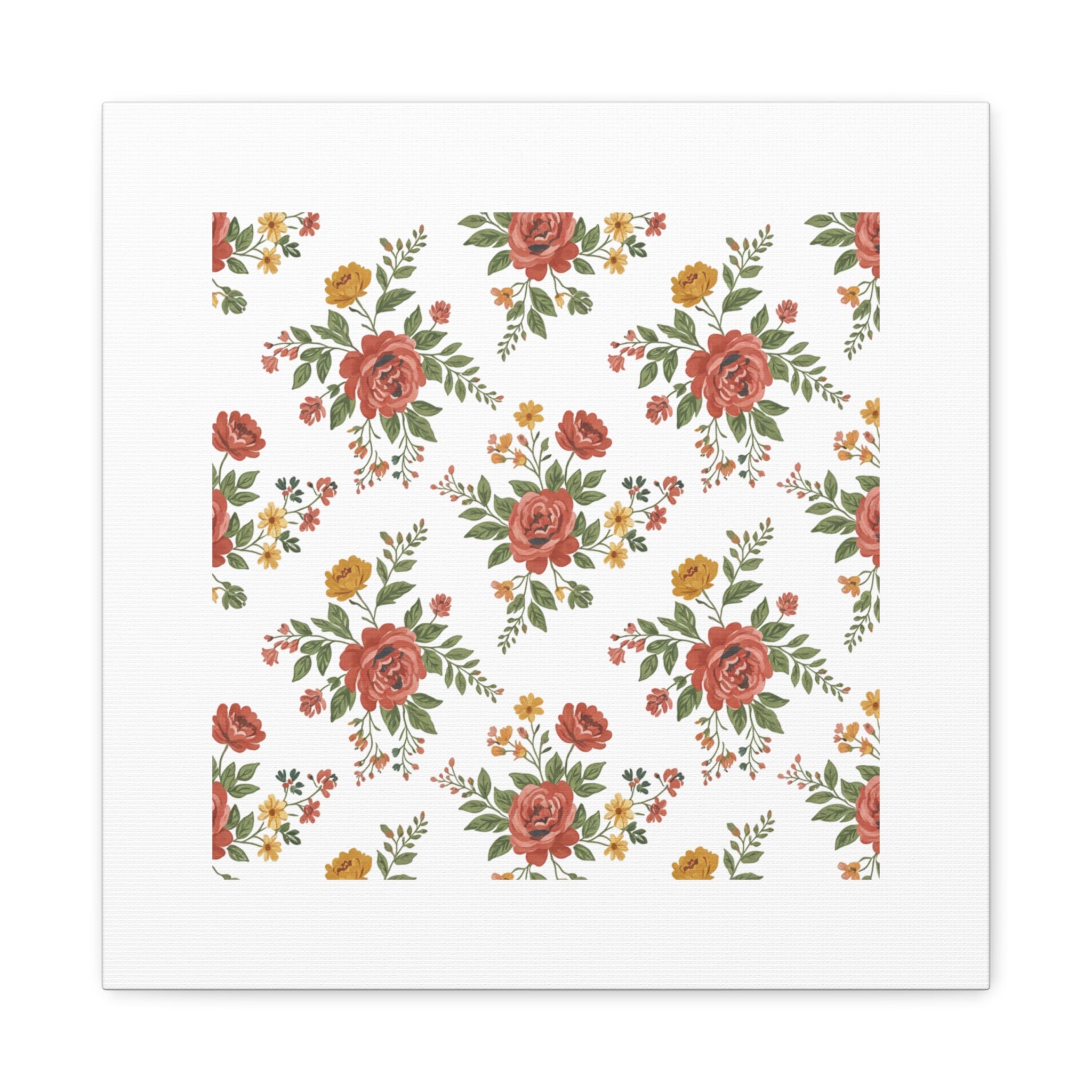 Rustic Floral Pattern Matte Canvas, Stretched | Folk Repeat Cottage Floral Print