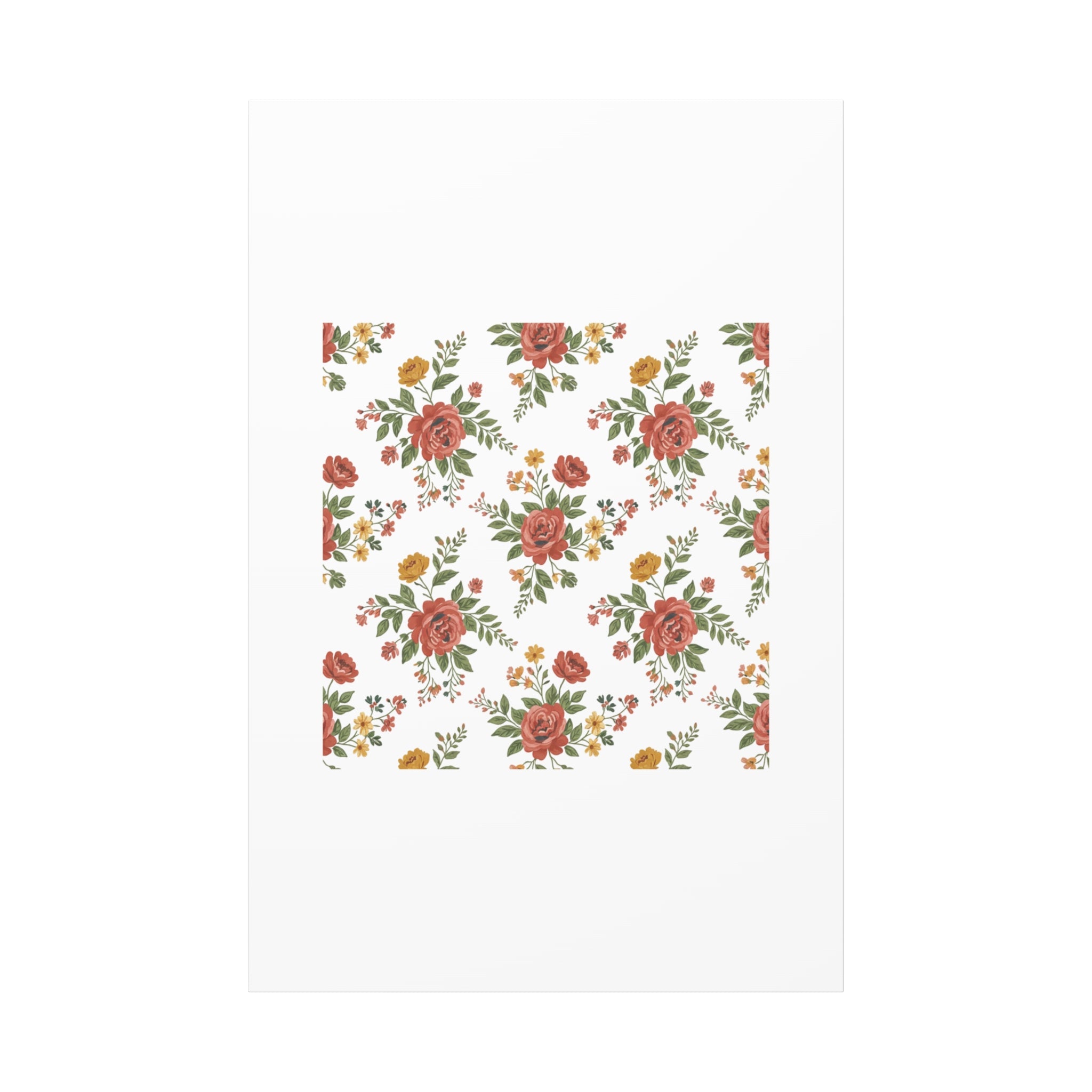 Rustic Floral Pattern Matte Canvas, Stretched | Folk Repeat Cottage Floral Print