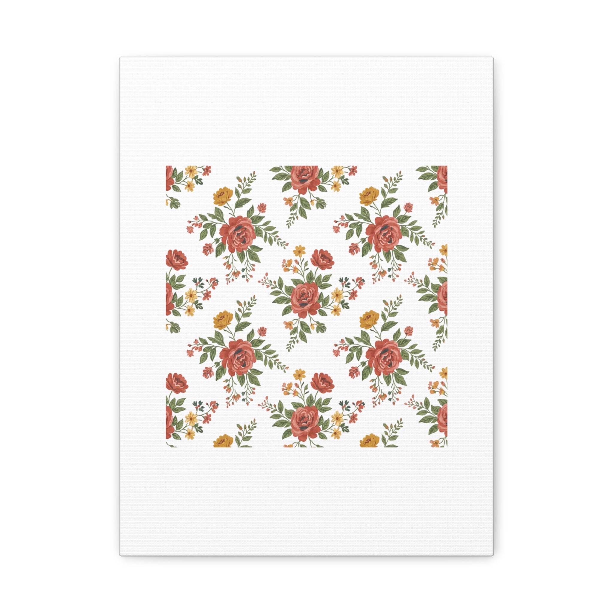 Rustic Floral Pattern Matte Canvas, Stretched | Folk Repeat Cottage Floral Print