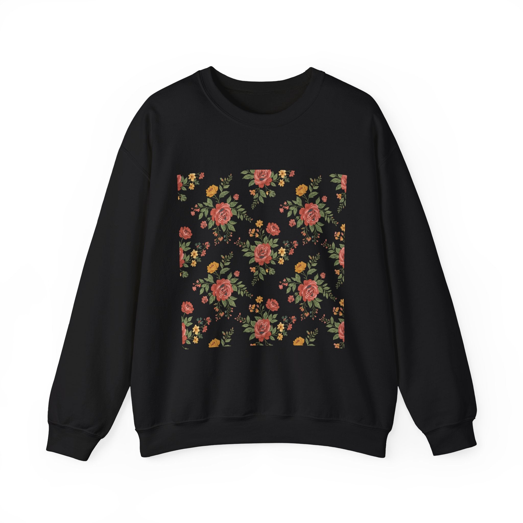 Rustic Floral Pattern Sweatshirt | cottage floral print, folk repeat