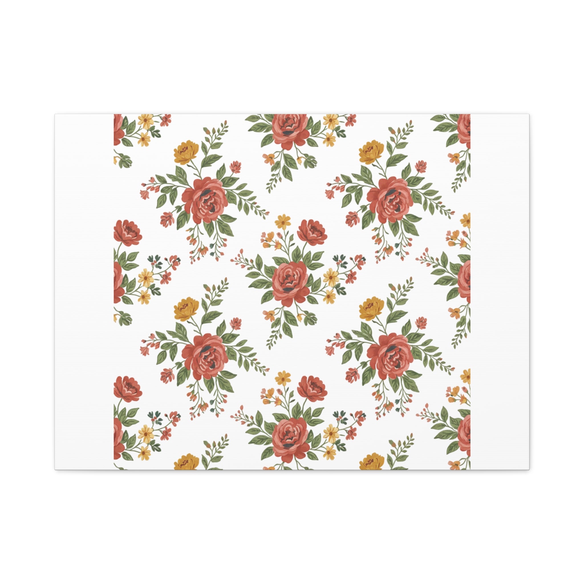 Rustic Floral Pattern Matte Canvas, Stretched | Folk Repeat Cottage Floral Print