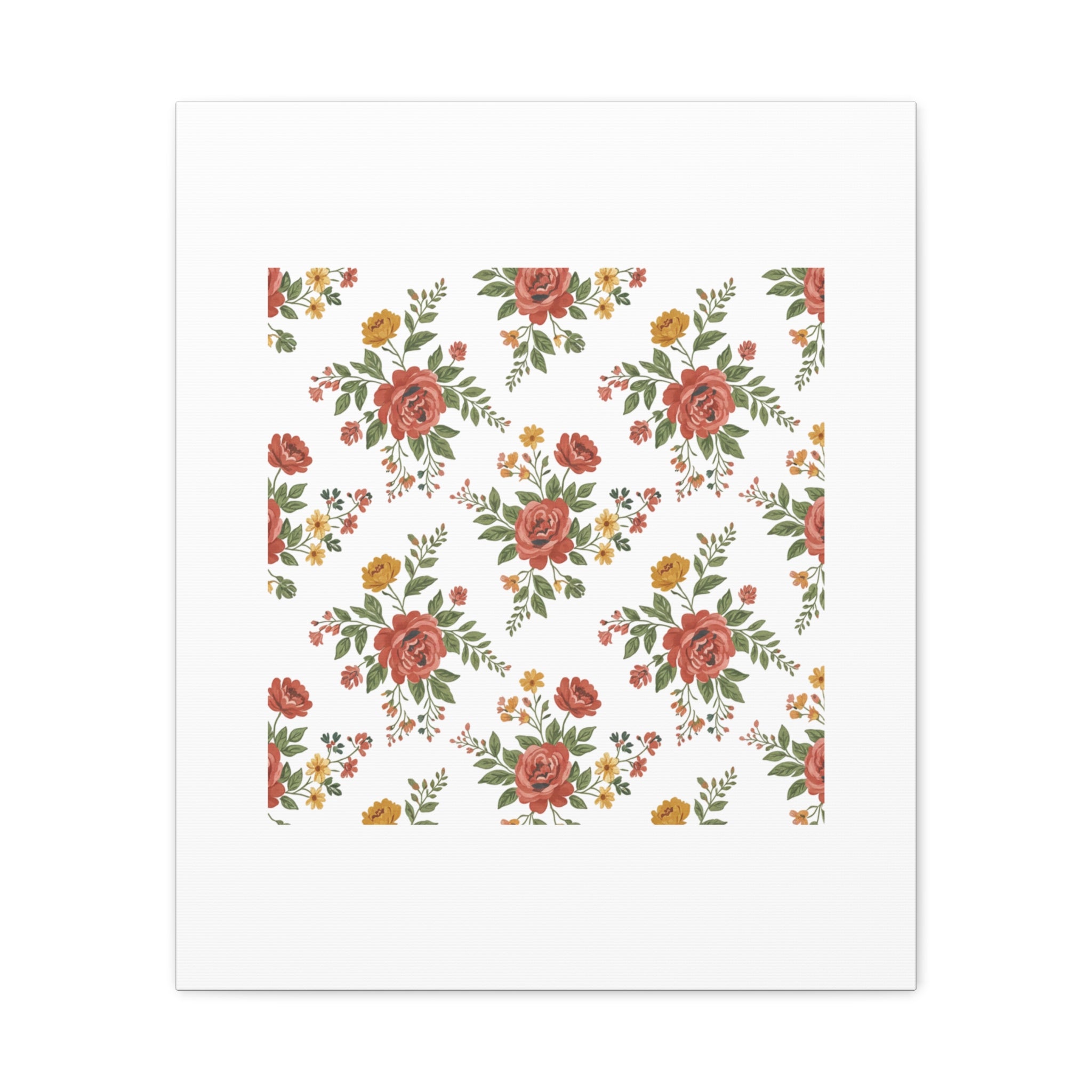 Rustic Floral Pattern Matte Canvas, Stretched | Folk Repeat Cottage Floral Print