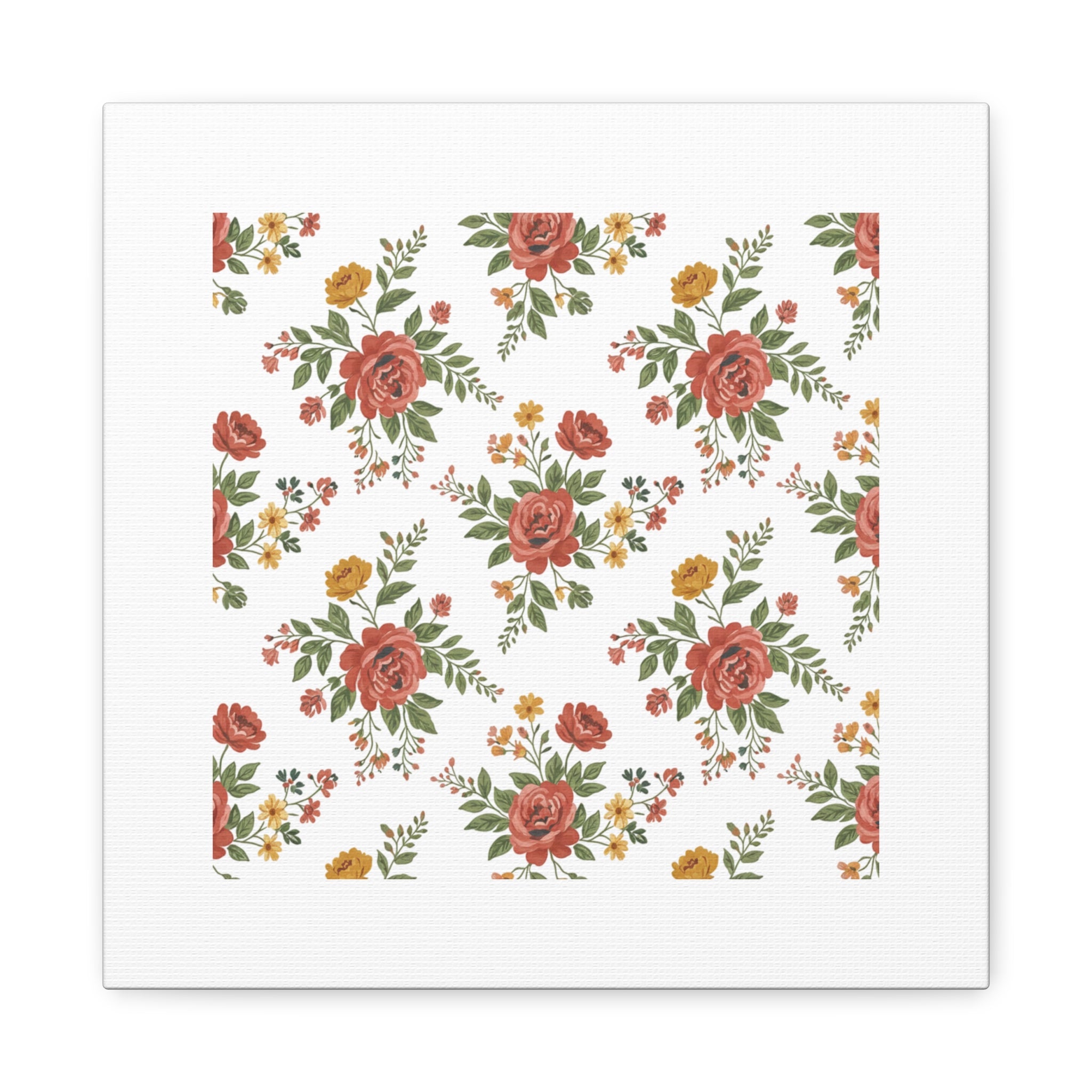 Rustic Floral Pattern Matte Canvas, Stretched | Folk Repeat Cottage Floral Print