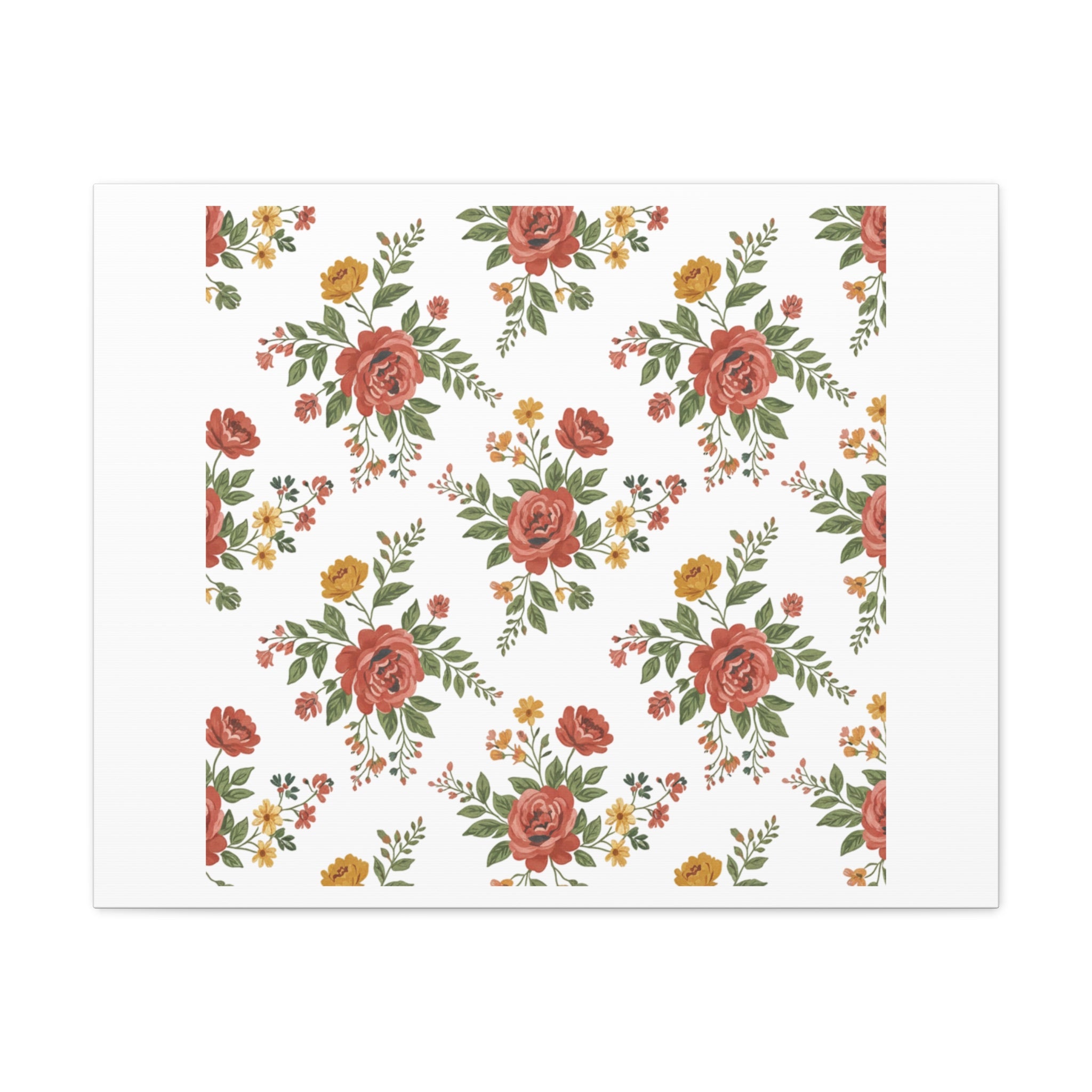 Rustic Floral Pattern Matte Canvas, Stretched | Folk Repeat Cottage Floral Print