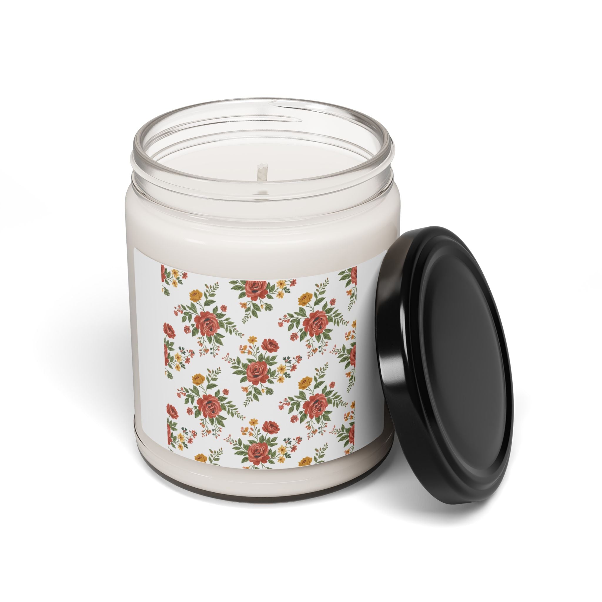 Rustic Floral Pattern Candle, Cottage Floral Soy Jar | Folk Repeat