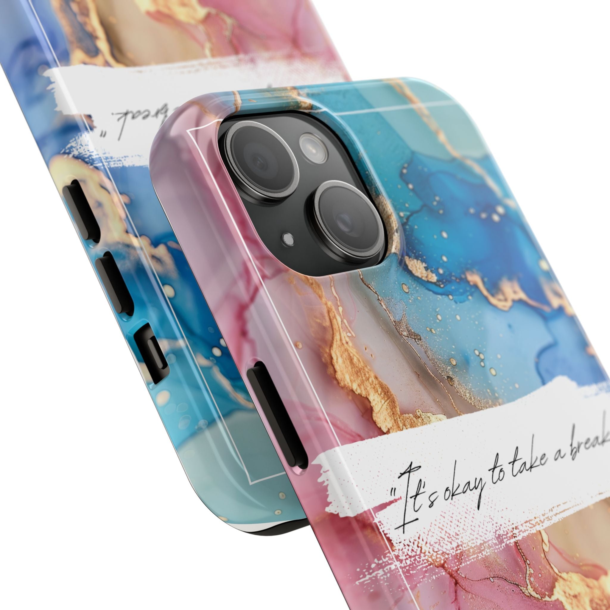 Marbled Gold Accent Tough Phone Case — "It's Okay to Take a Break" Protective Cover