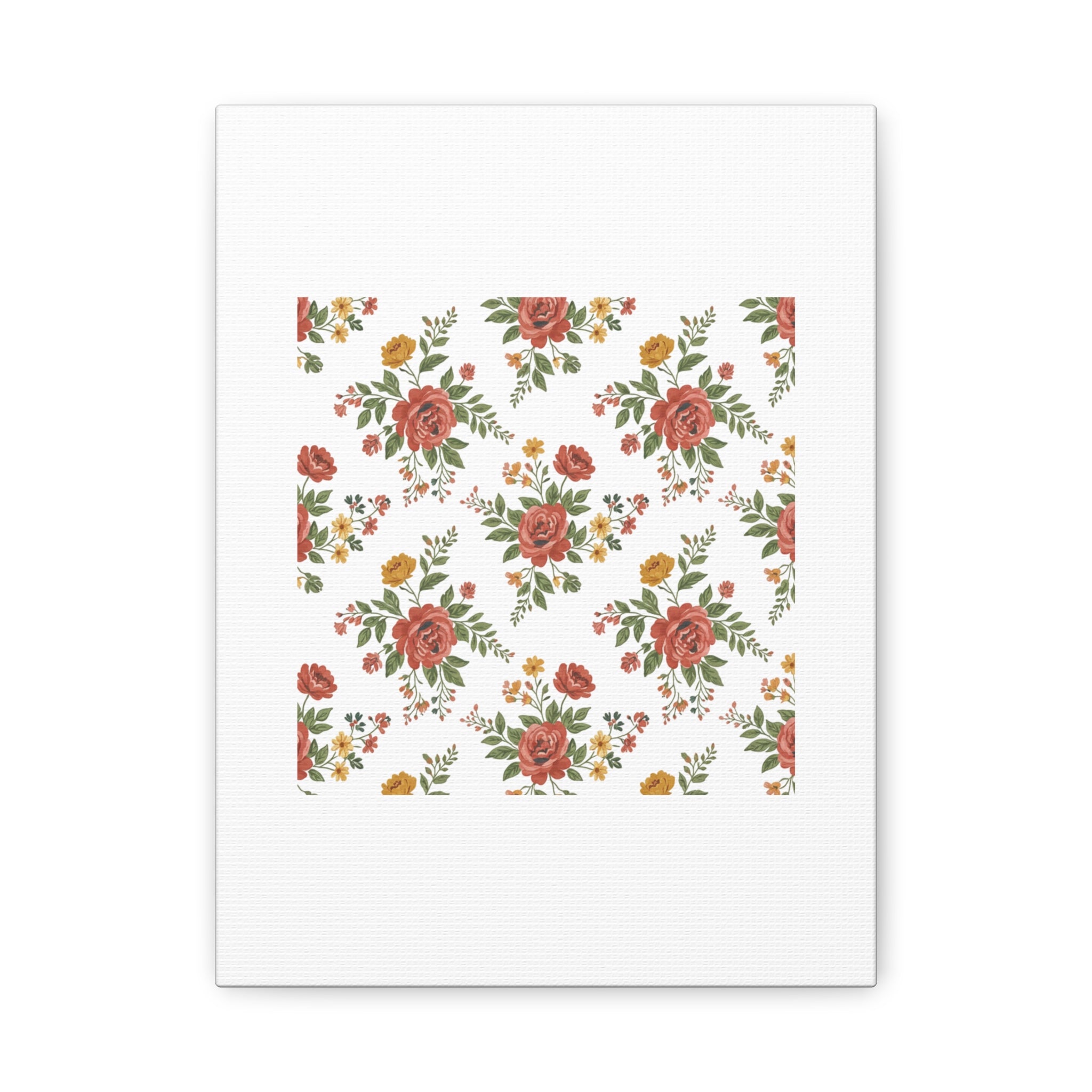 Rustic Floral Pattern Matte Canvas, Stretched | Folk Repeat Cottage Floral Print