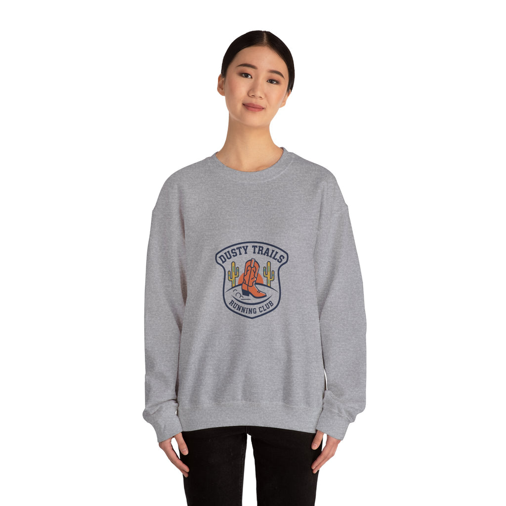 Dusty Trails Club Crest Sweatshirt | Western Badge Typography, Rustic Collegiate