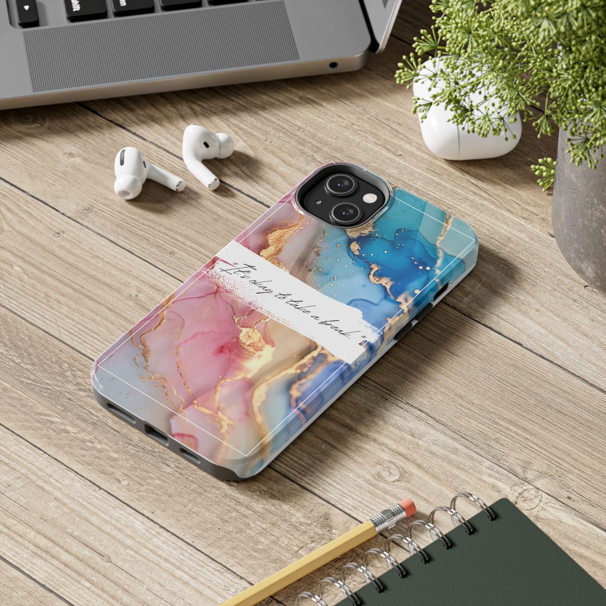 Marbled Gold Accent Tough Phone Case — "It's Okay to Take a Break" Protective Cover