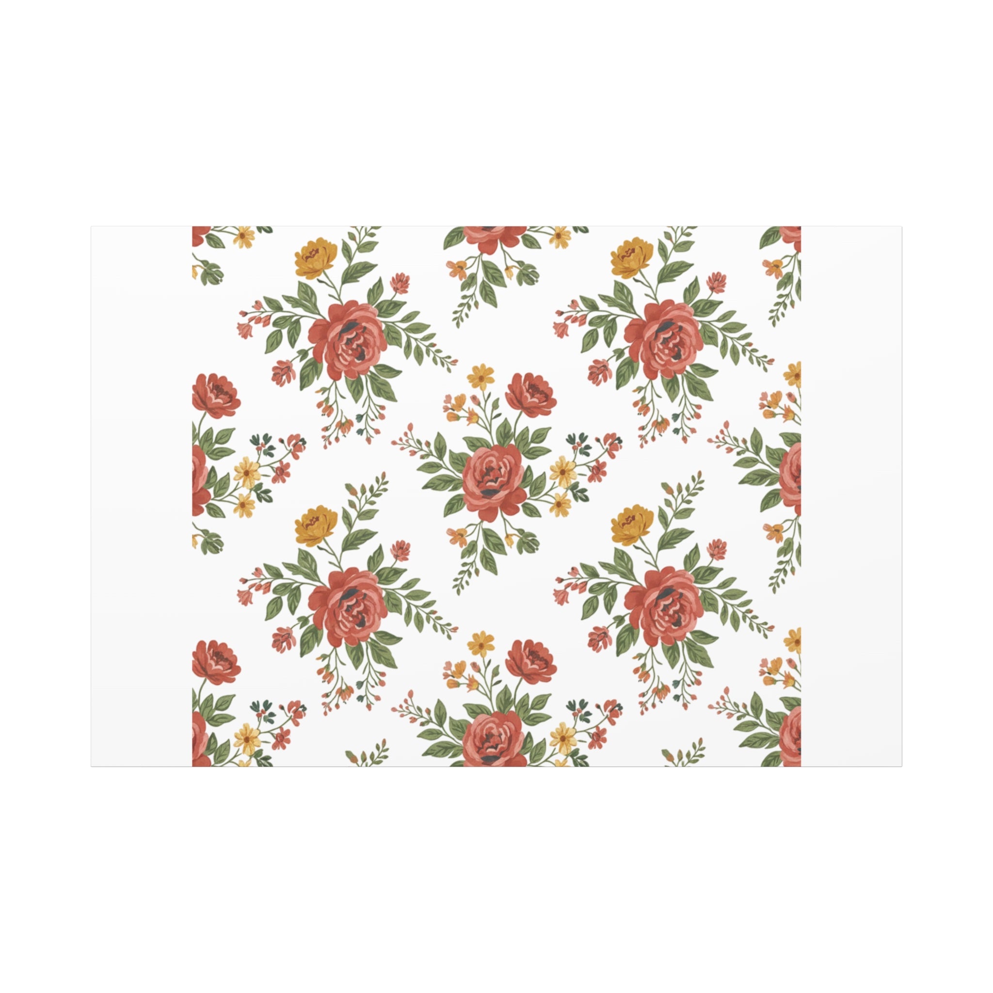 Rustic Floral Pattern Matte Canvas, Stretched | Folk Repeat Cottage Floral Print