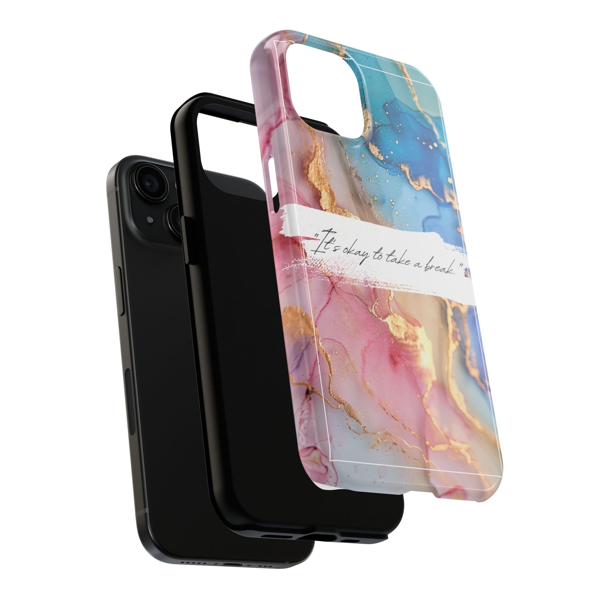 Marbled Gold Accent Tough Phone Case — "It's Okay to Take a Break" Protective Cover