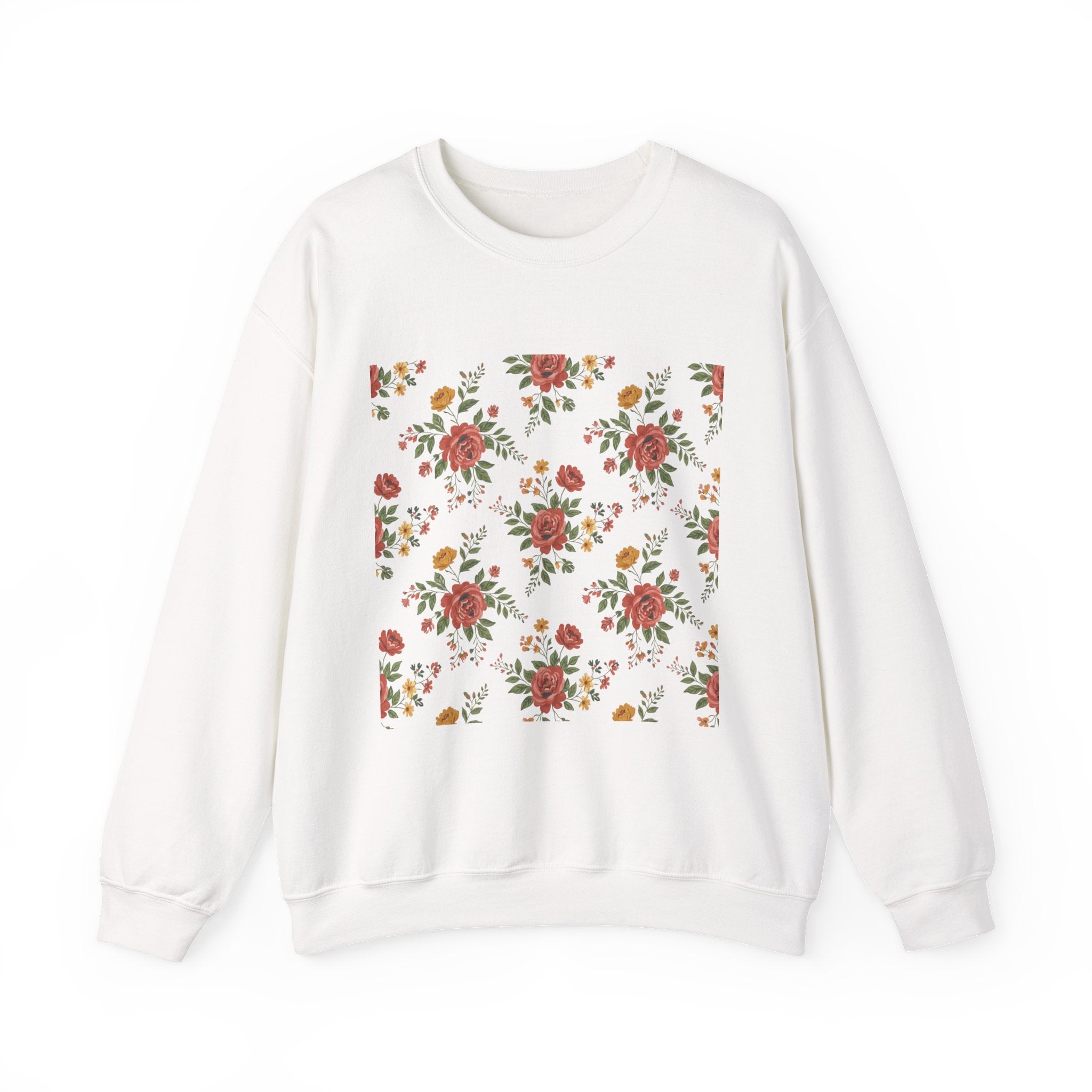 Rustic Floral Pattern Sweatshirt | cottage floral print, folk repeat