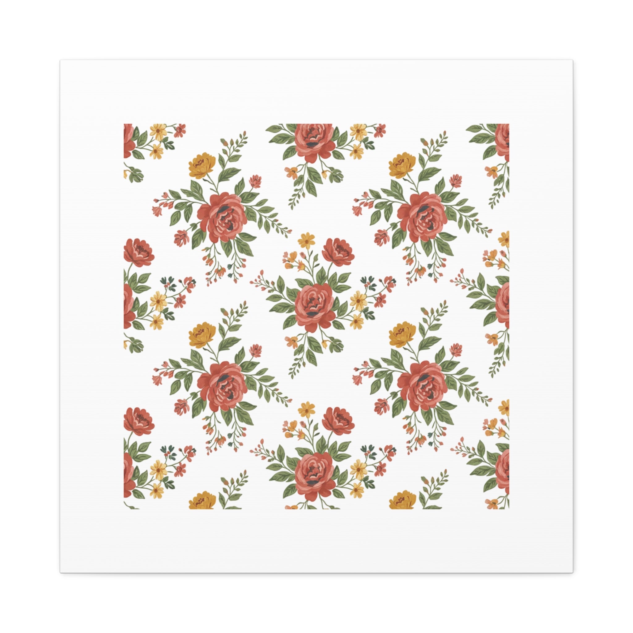 Rustic Floral Pattern Matte Canvas, Stretched | Folk Repeat Cottage Floral Print