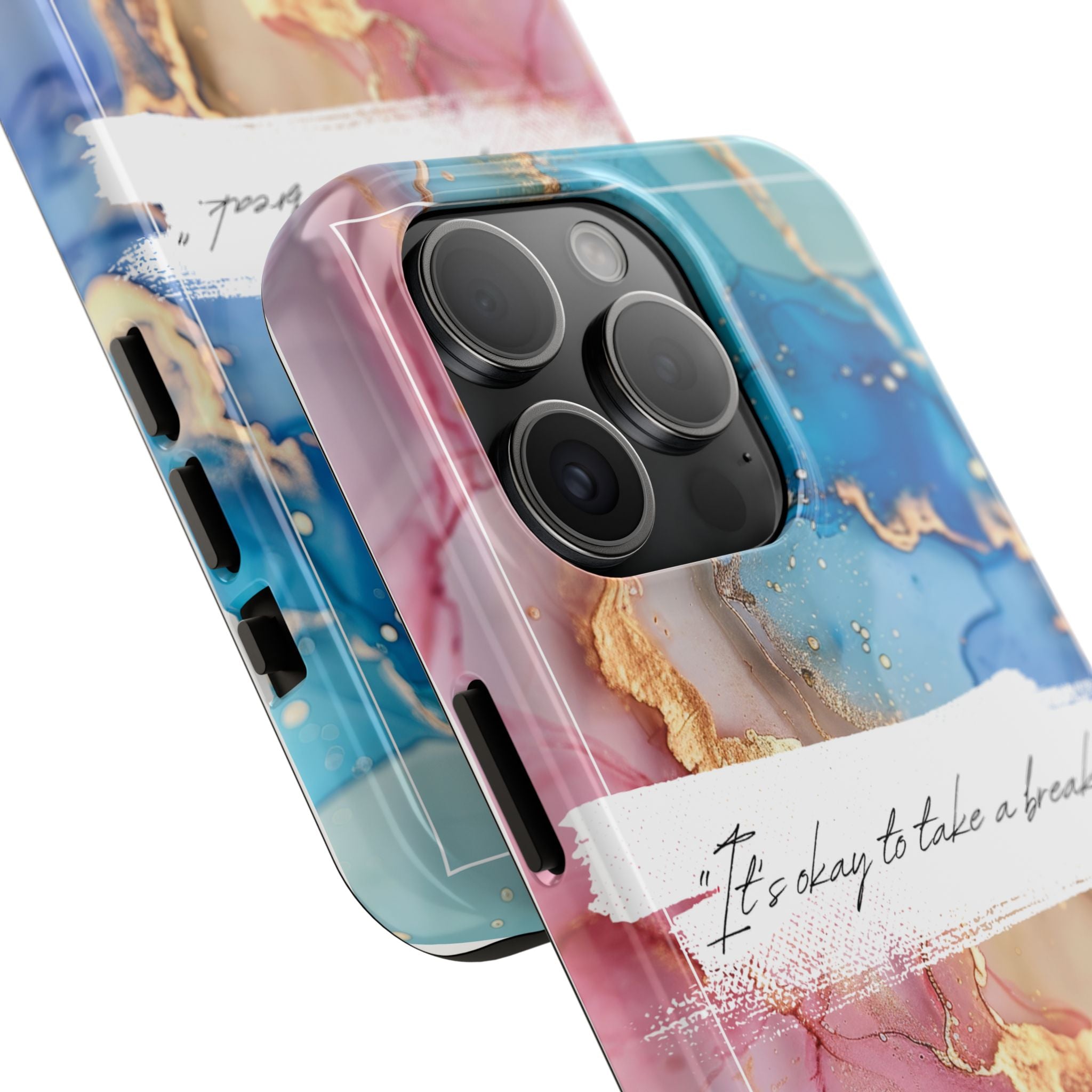 Marbled Gold Accent Tough Phone Case — "It's Okay to Take a Break" Protective Cover