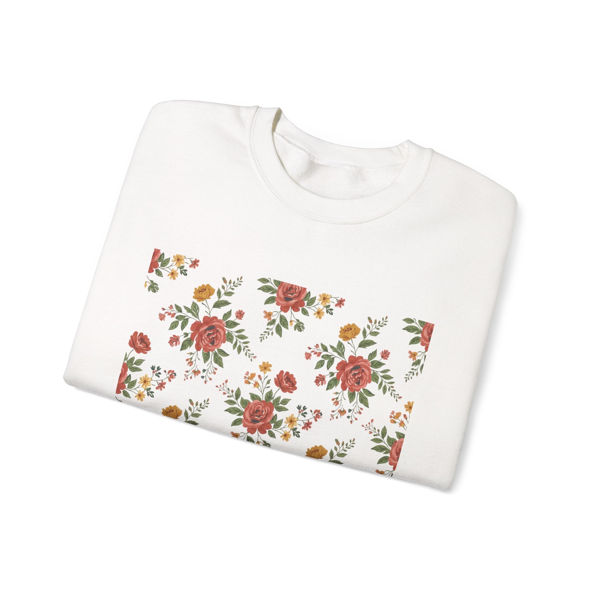 Rustic Floral Pattern Sweatshirt | cottage floral print, folk repeat