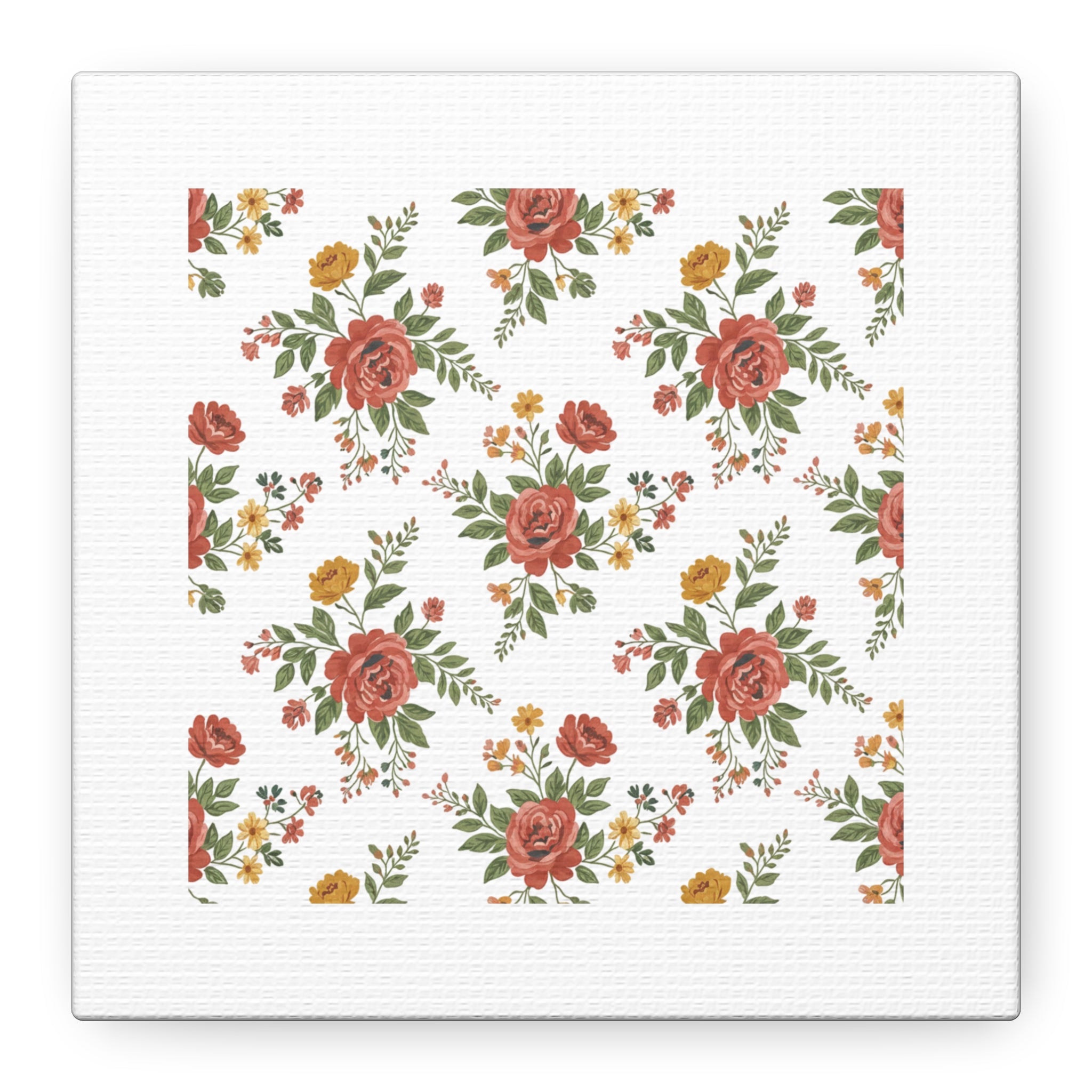 Rustic Floral Pattern Matte Canvas, Stretched | Folk Repeat Cottage Floral Print