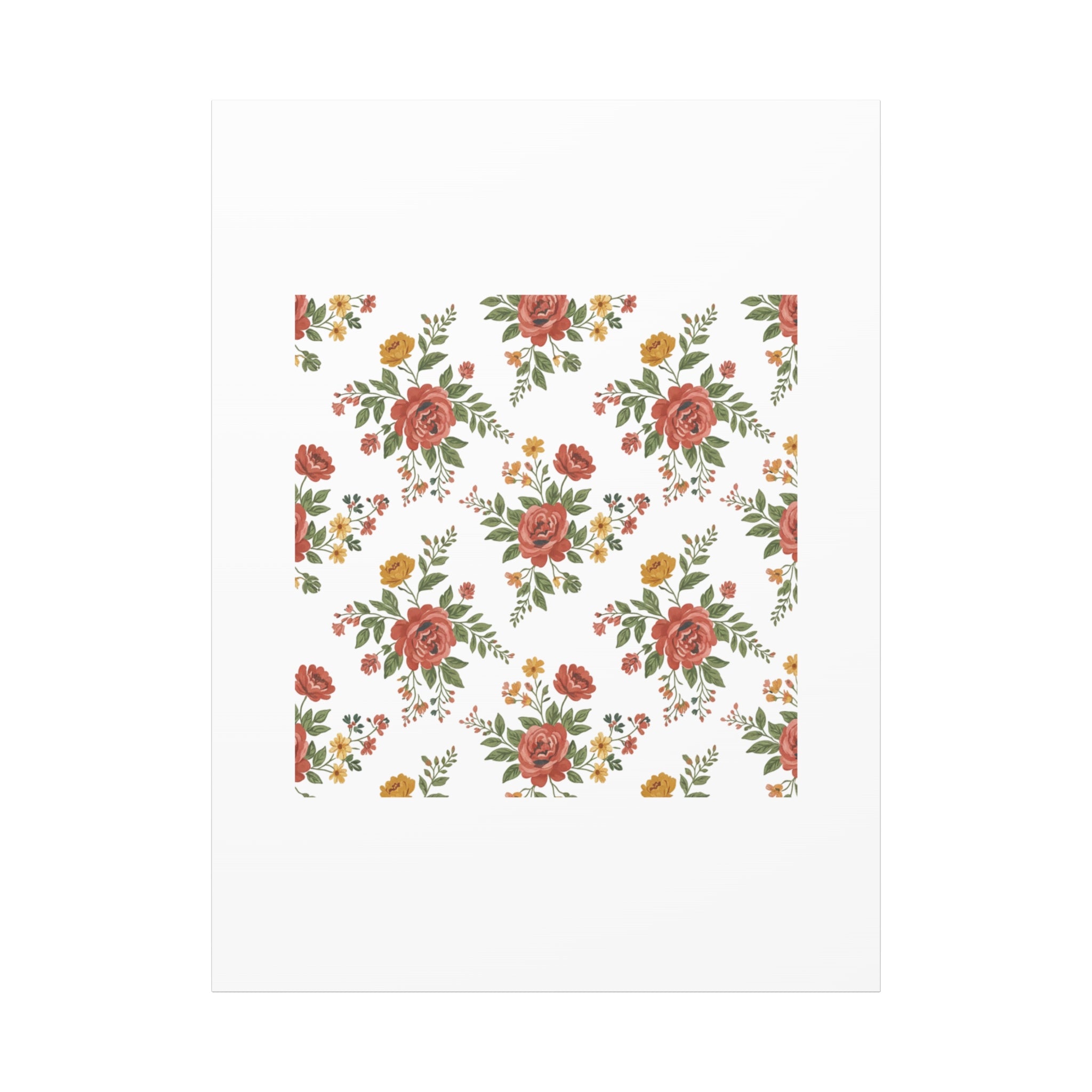 Rustic Floral Pattern Matte Canvas, Stretched | Folk Repeat Cottage Floral Print