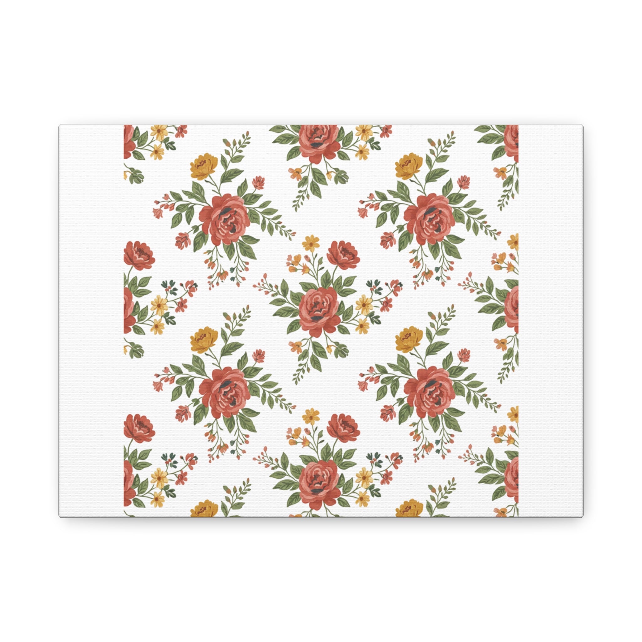 Rustic Floral Pattern Matte Canvas, Stretched | Folk Repeat Cottage Floral Print