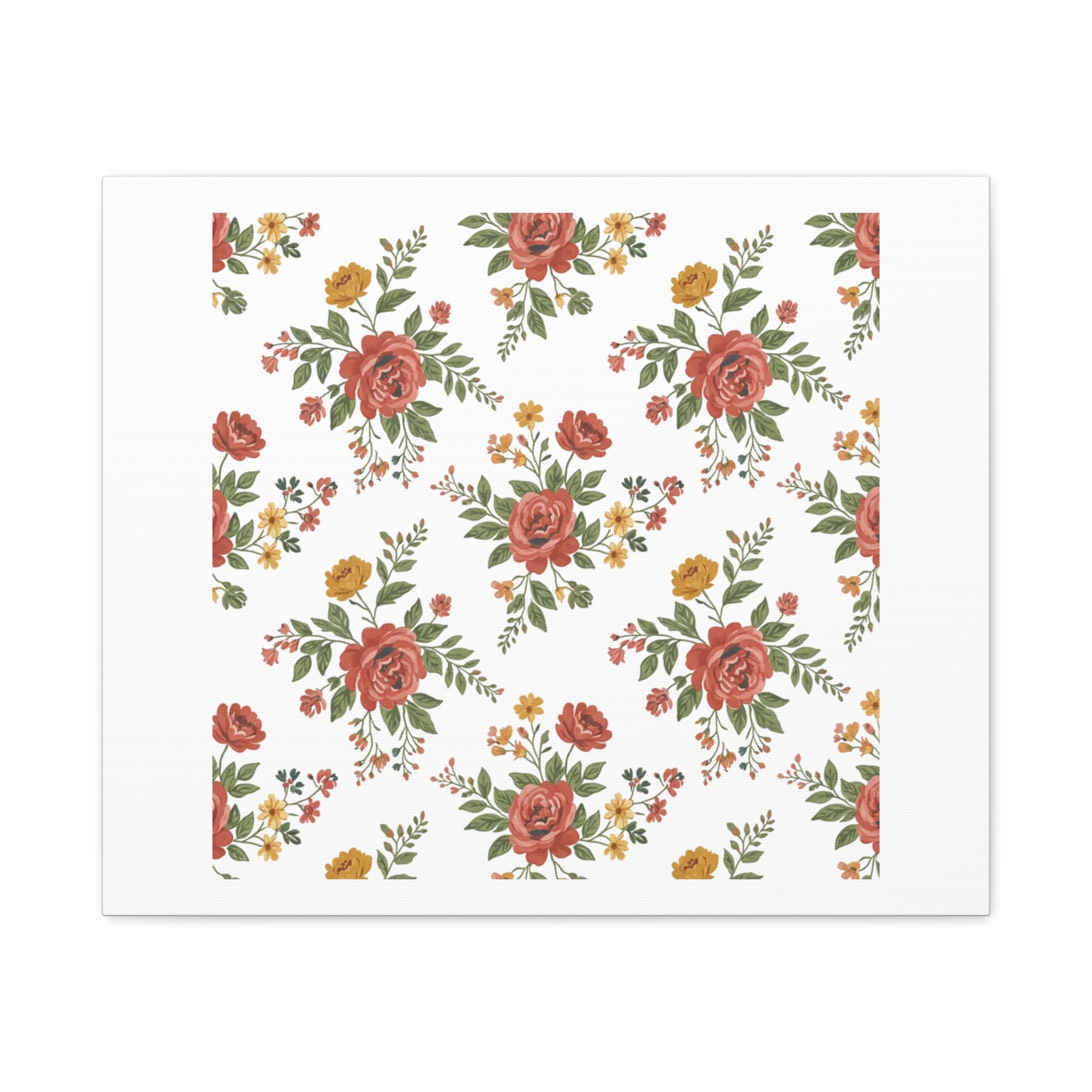 Rustic Floral Pattern Matte Canvas, Stretched | Folk Repeat Cottage Floral Print