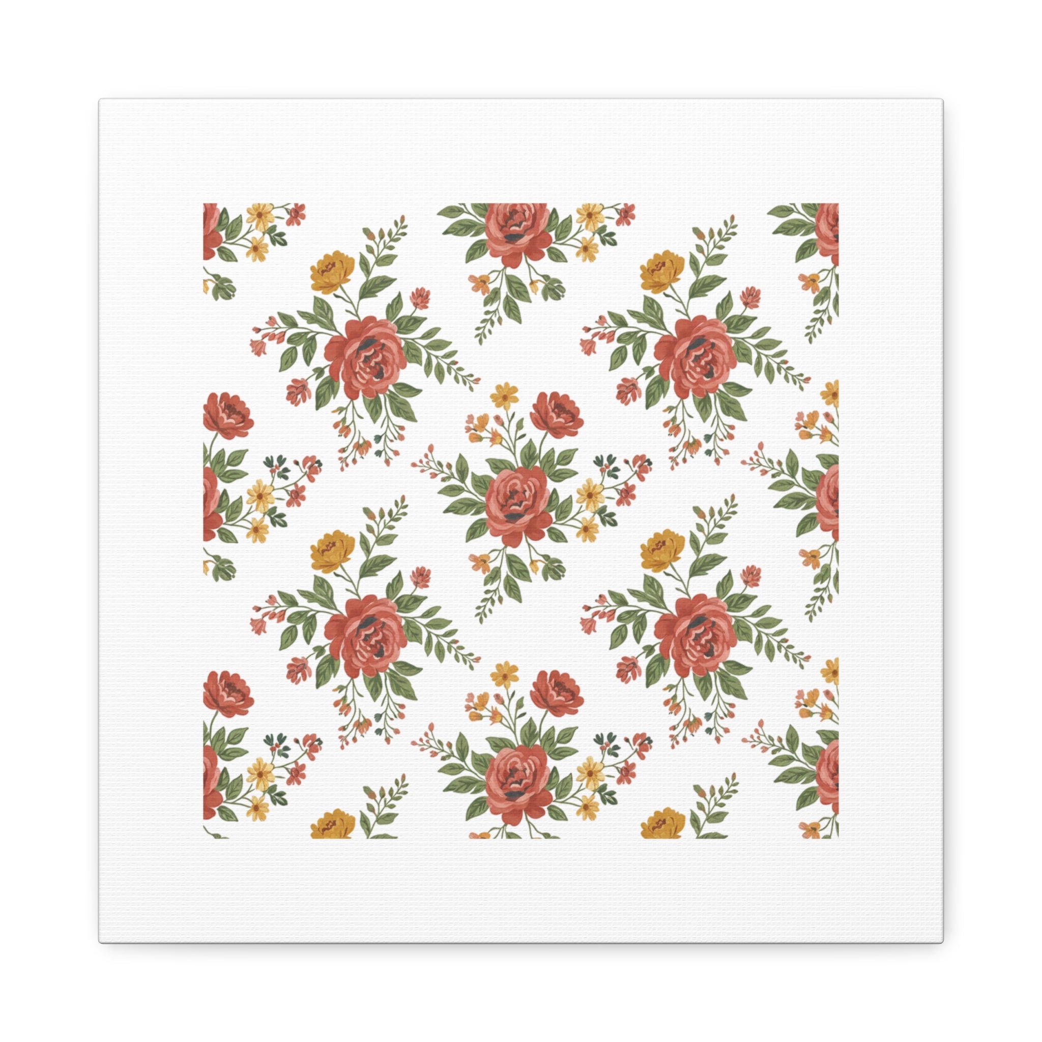 Rustic Floral Pattern Matte Canvas, Stretched | Folk Repeat Cottage Floral Print